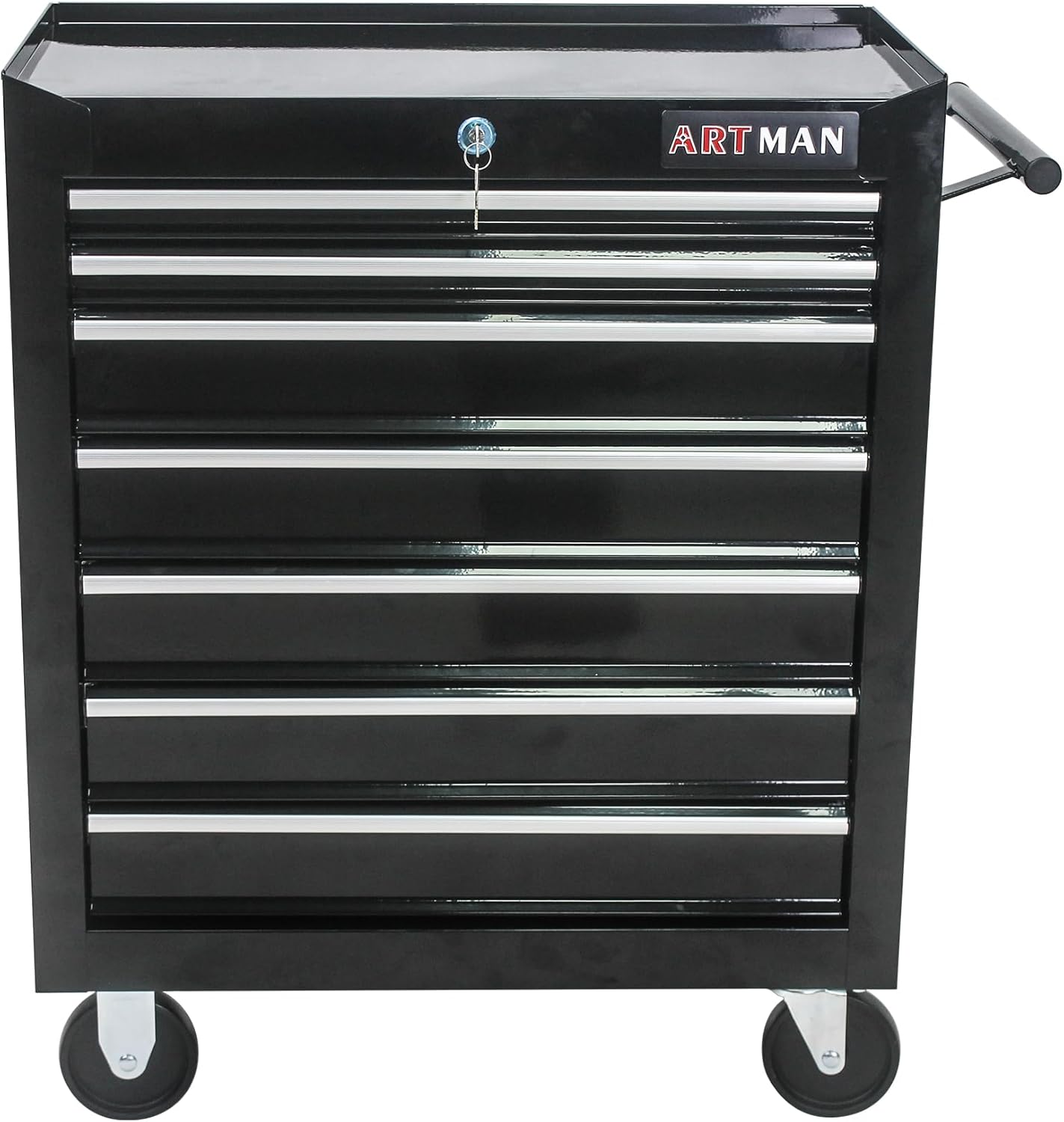 7-Drawer Rolling Tool Chest Cabinet, Large Capacity Metal Tool Box with Wheels and Keyed Locking, Roll Around Storage Organizer Tool Cart for Garage, Warehouse, Work Shop (Black04)