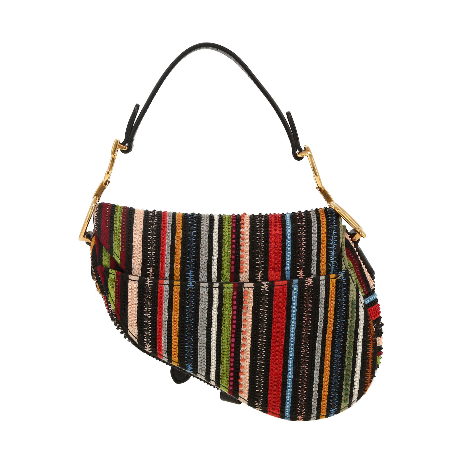 Dior Saddle handbag in black leather and multicolor canvas1:1High-quality replica