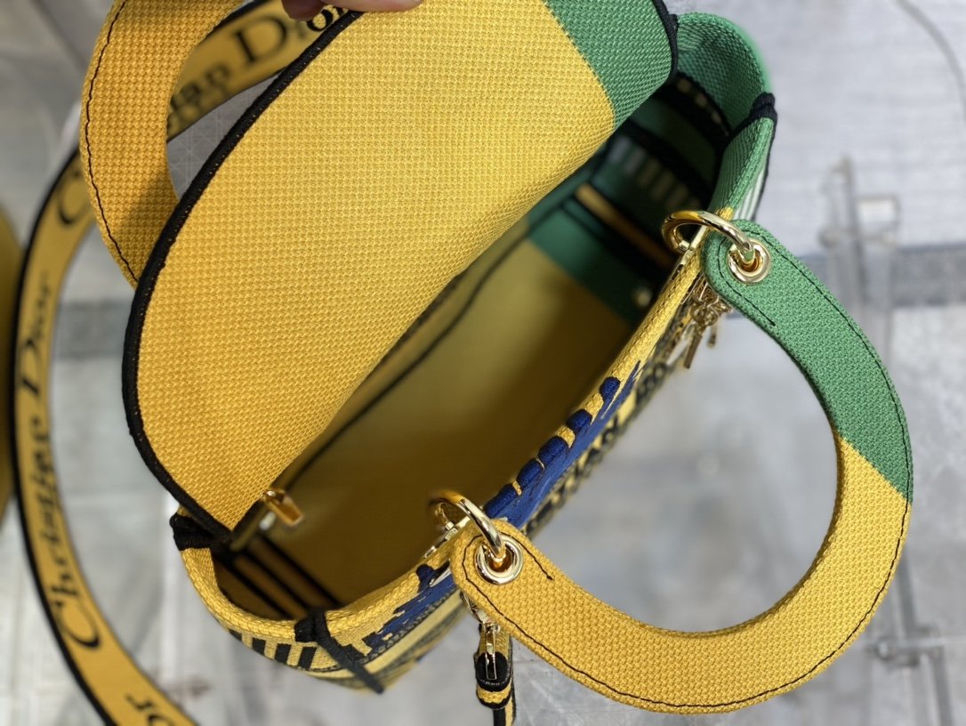 Christian Dior Medium Lady D-Lite Bag D-Flower Pop Embroidery, Bright Yellow/Green, For Women Women’s Handbags, 24cm CD M0565OROO_M8861:1High-quality replica