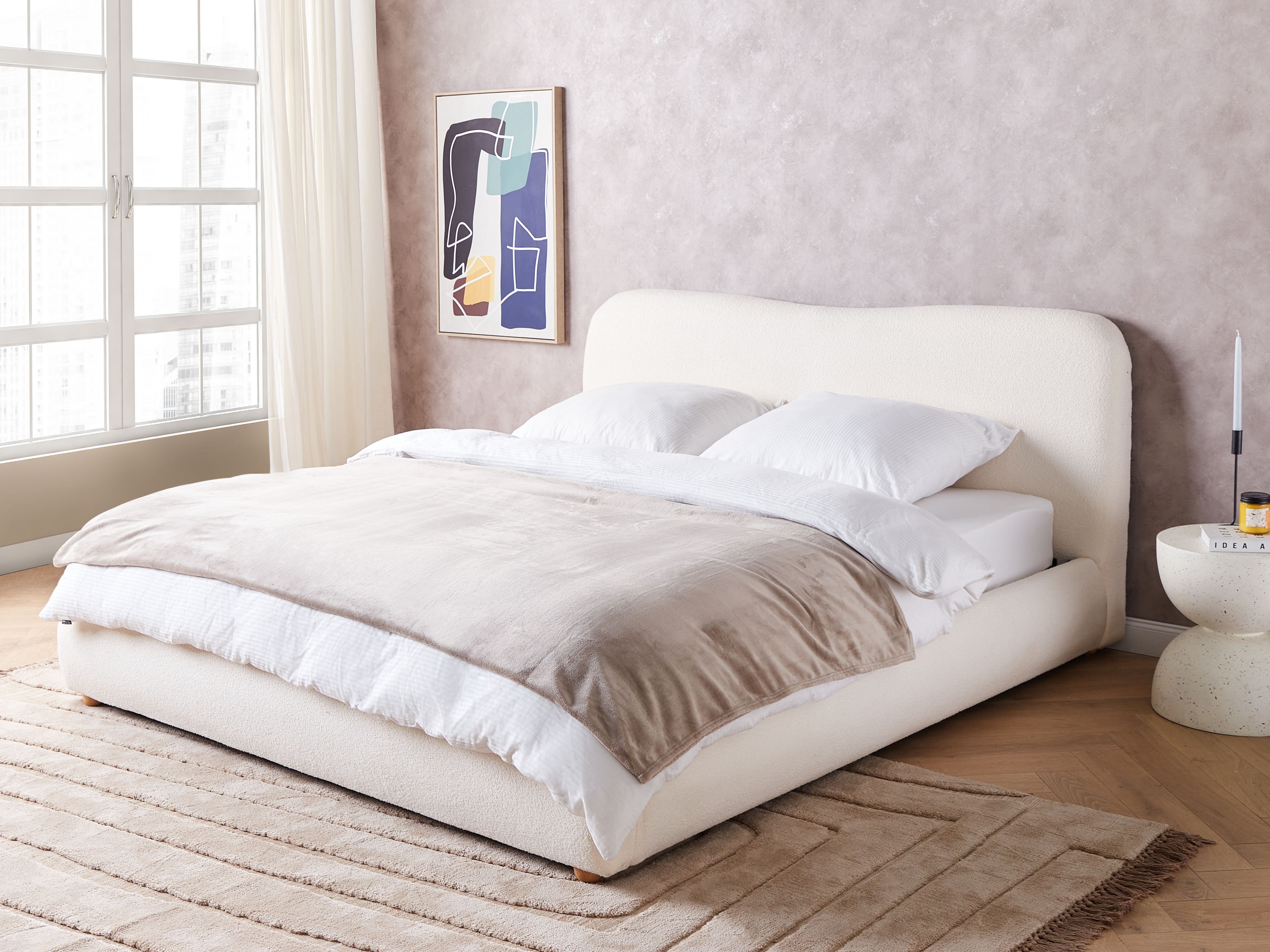 Ottoman Bed Boucle BLAGNAC 180 x 200 cm (EU Super King) Off-White
