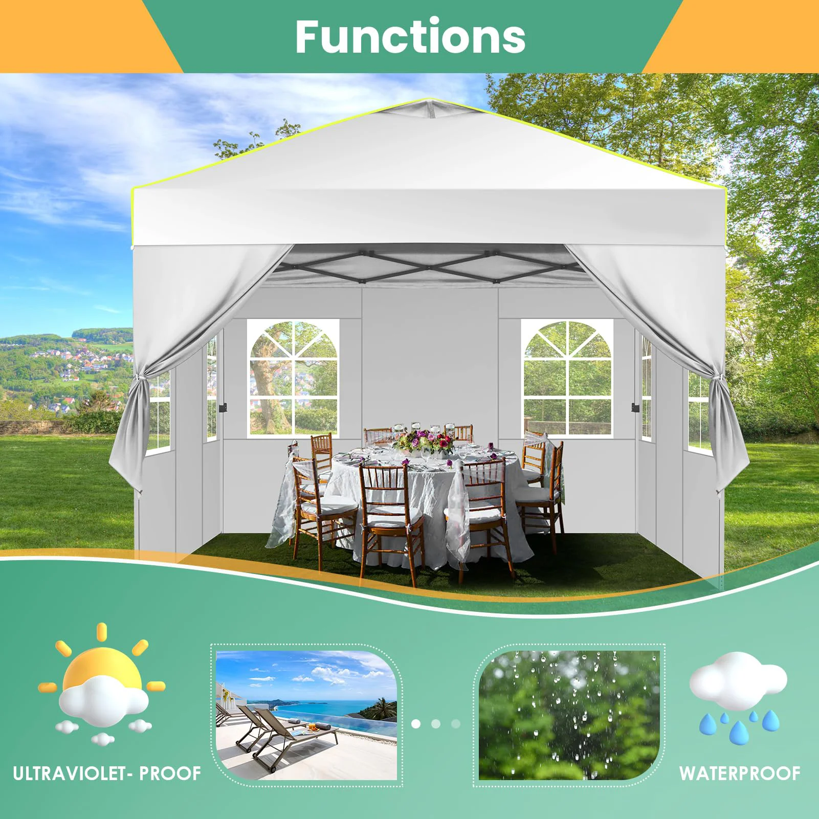COBIZI 10x10 EZ Pop up Canopy Gazebo with Sidewalls,Pop up Canopy Tent Instant Shelter for Outdoor Party Camping Backyard Beach with Air Vent ,Carry Bag,Stakes,Ropes,Black - Image 19