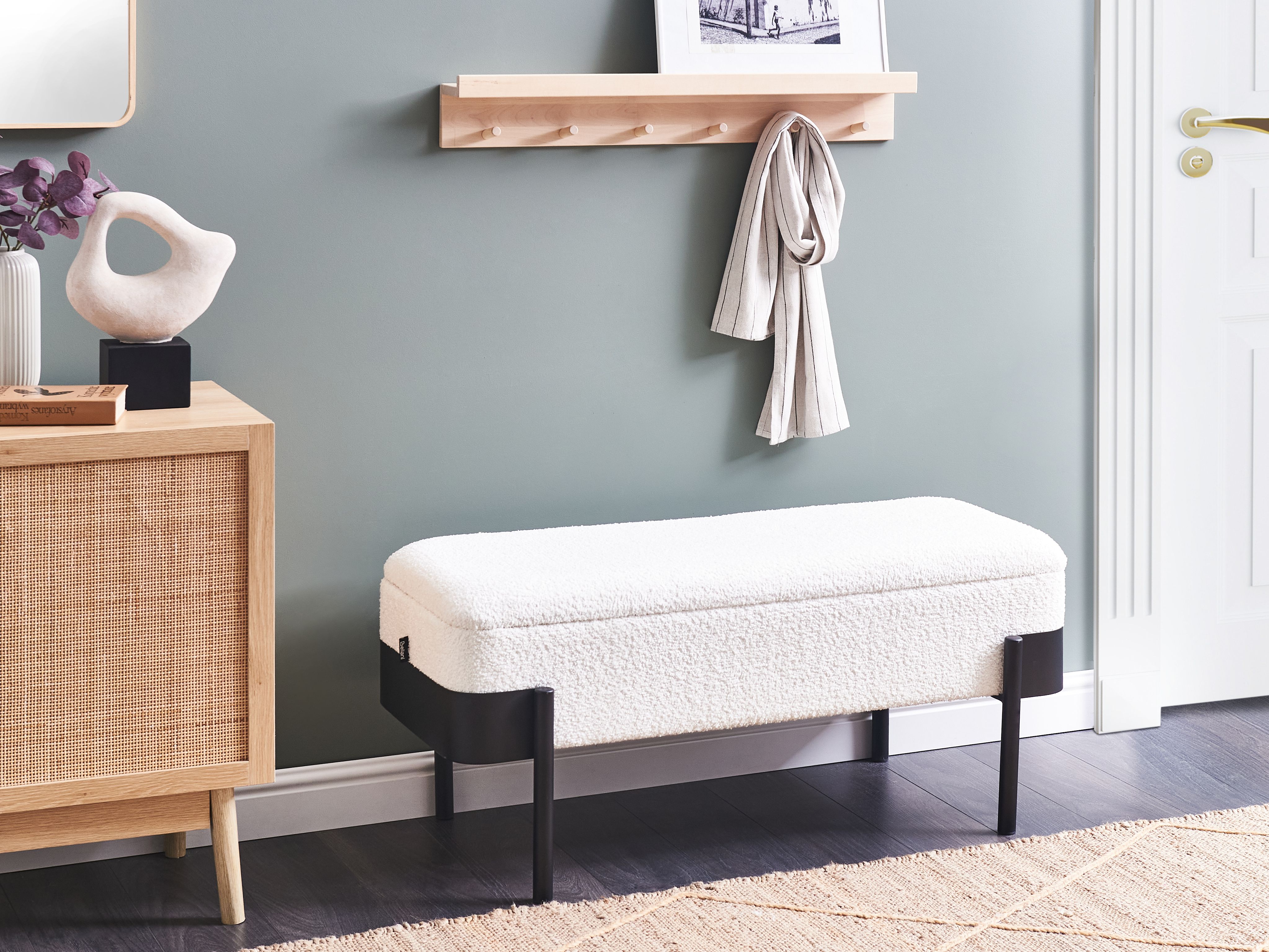 Upholstered Storage Bench WARREN Chenille Off-White