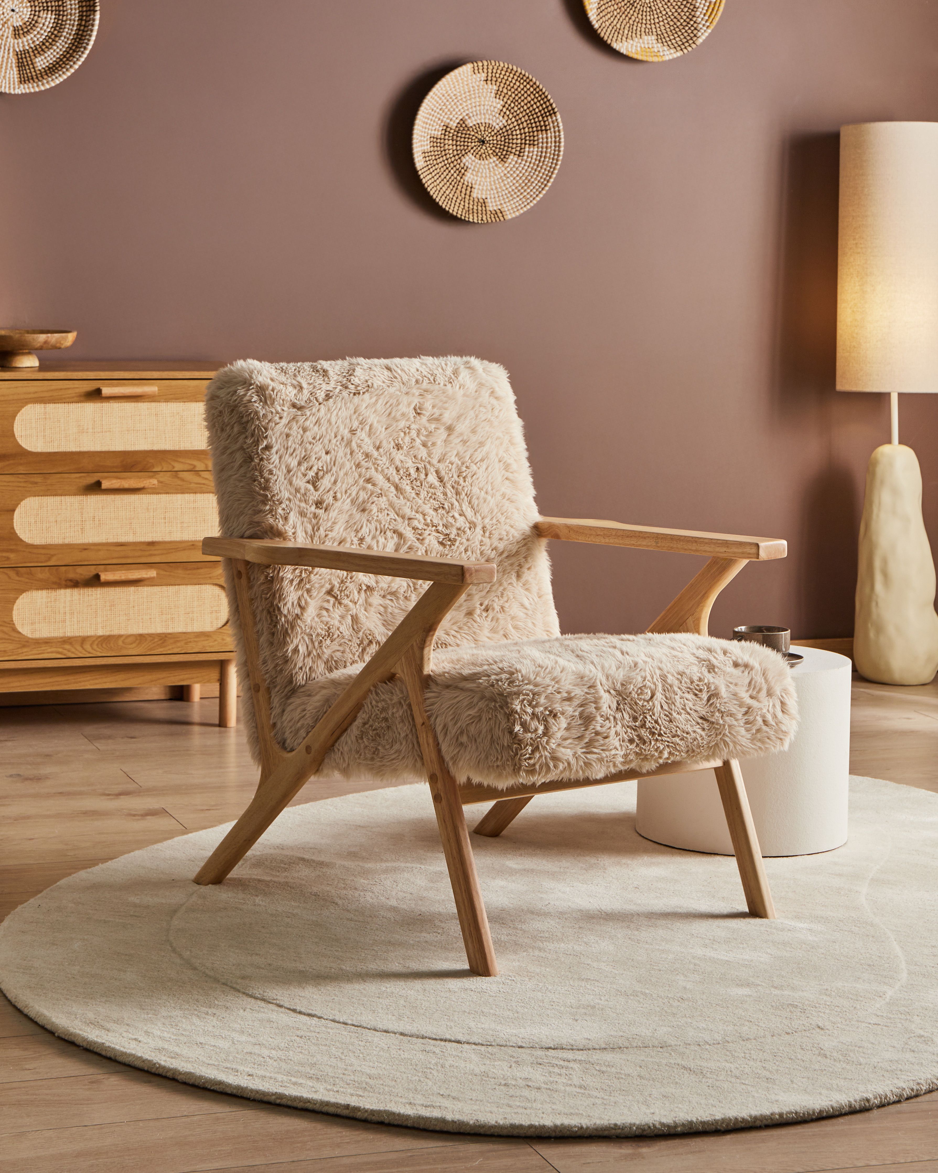 Armchair KISA Faux Fur Light Beige