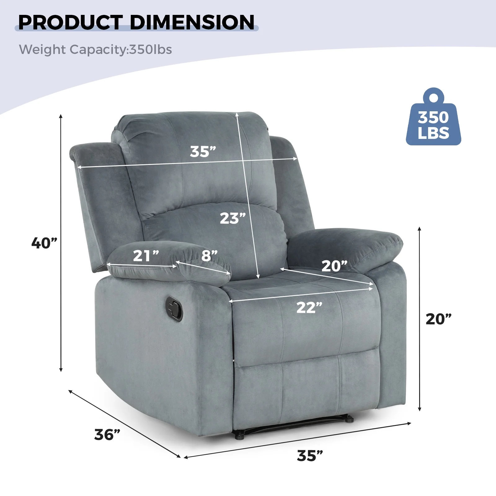 Bonzy Home Recliner Chair with Soft Padded Headrest and Armrest, Theater Reclining Chair Sofa for Living Room and Bedroom - Image 8