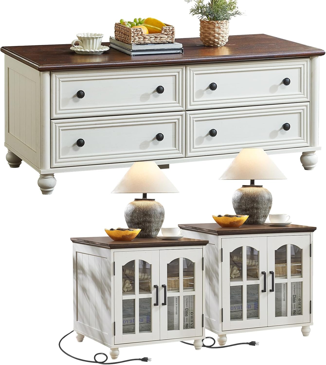 Farmhouse Coffee and end Tables 3-Piece Set,Wood 48