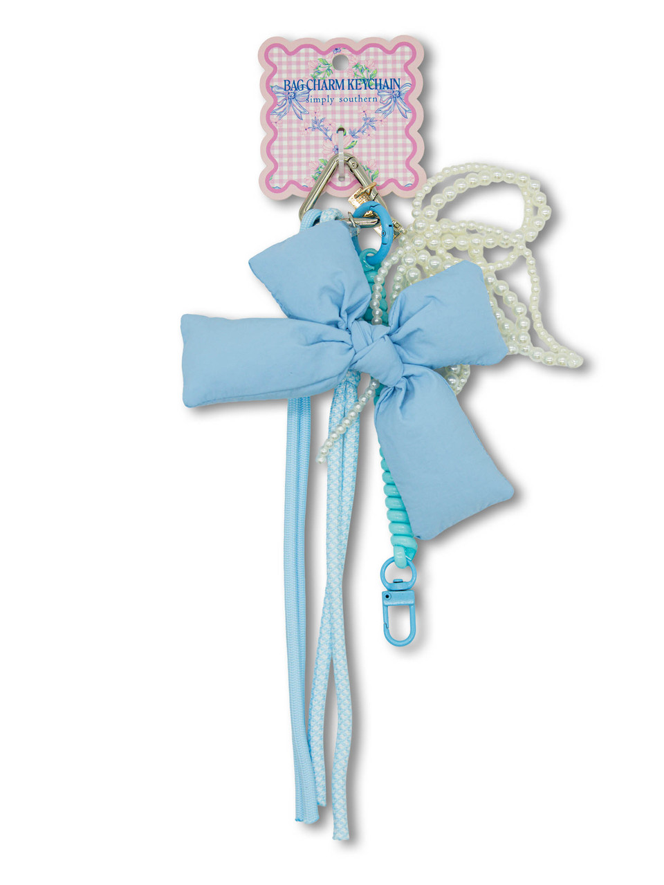 0126-BAG-CHARM-BOWS-BLUE - Simply Southern Outlet