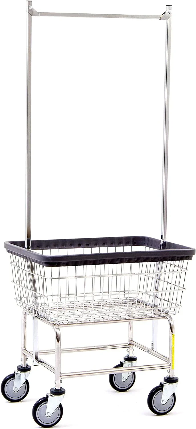 R&B Wire Products Heavy Duty Wire Laundry Cart With Double Rod Rack, Chrome - 100CEC58C