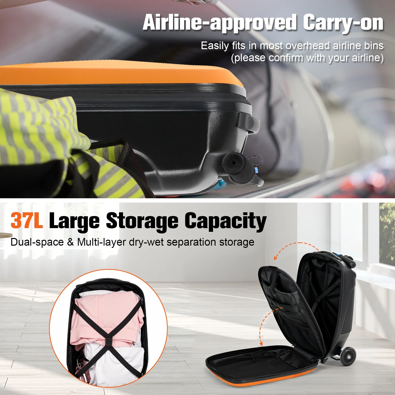 Advwin Scooter Luggage for Kids & Adults, Hardside Ride on Suitcase for Kids Ages 4-15 Multifunctional Lightweight Foldable Carry on Luggage with Wheels Ride on for Children Teenagers, Pink - Image 39