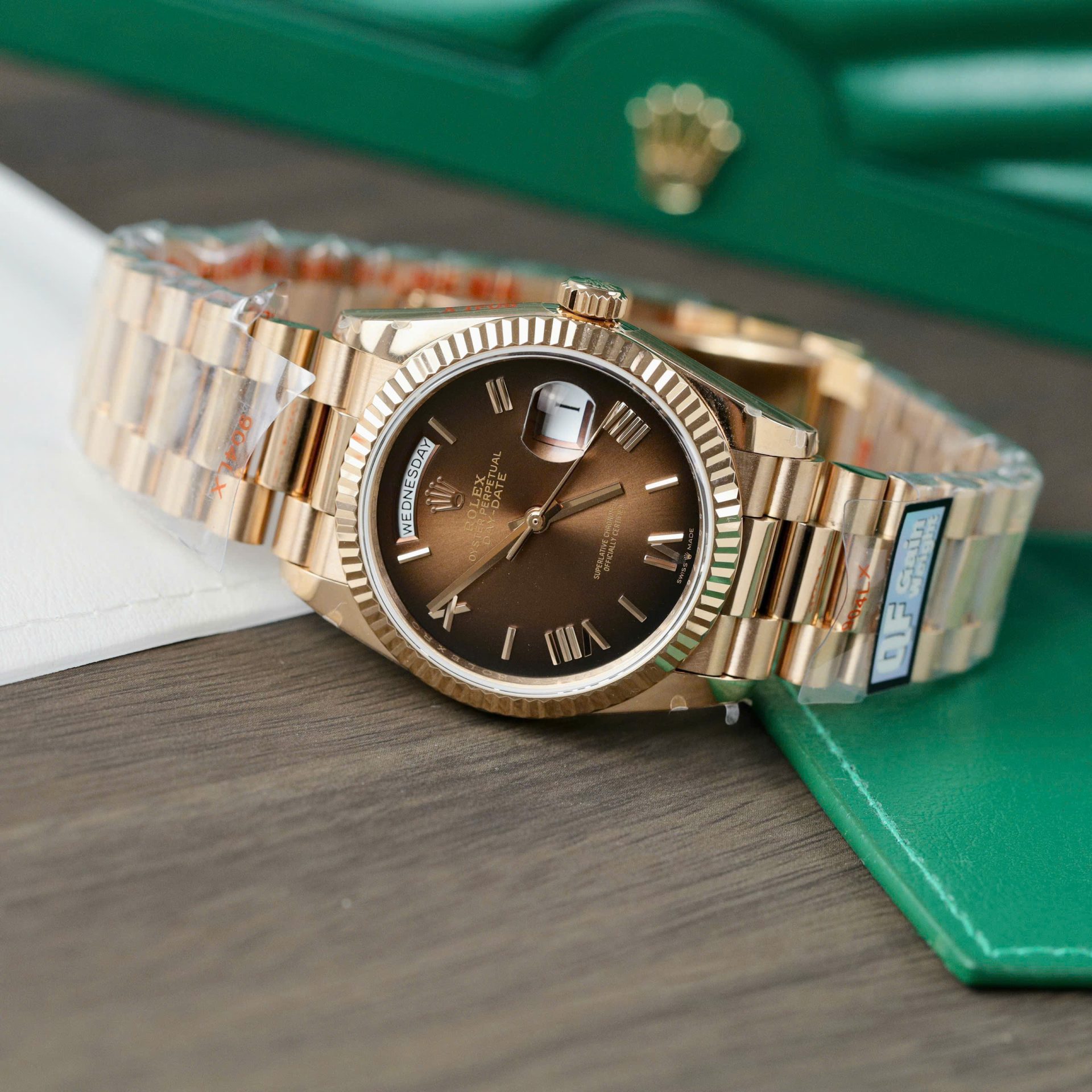 Rolex Day-Date 128235 Replica Watch Dial Chocolate Weight 158gram QF Factory 36mm - Elite Watch Atelier