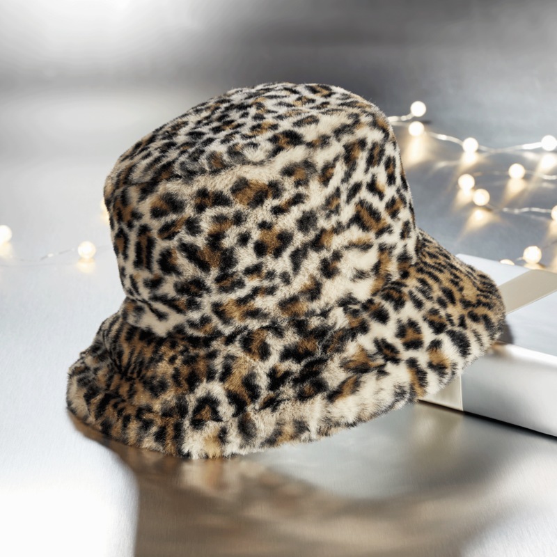 Faux-Fur Leopard-Print Bucket Hat - MIDNIGHT VELVET CATALOG