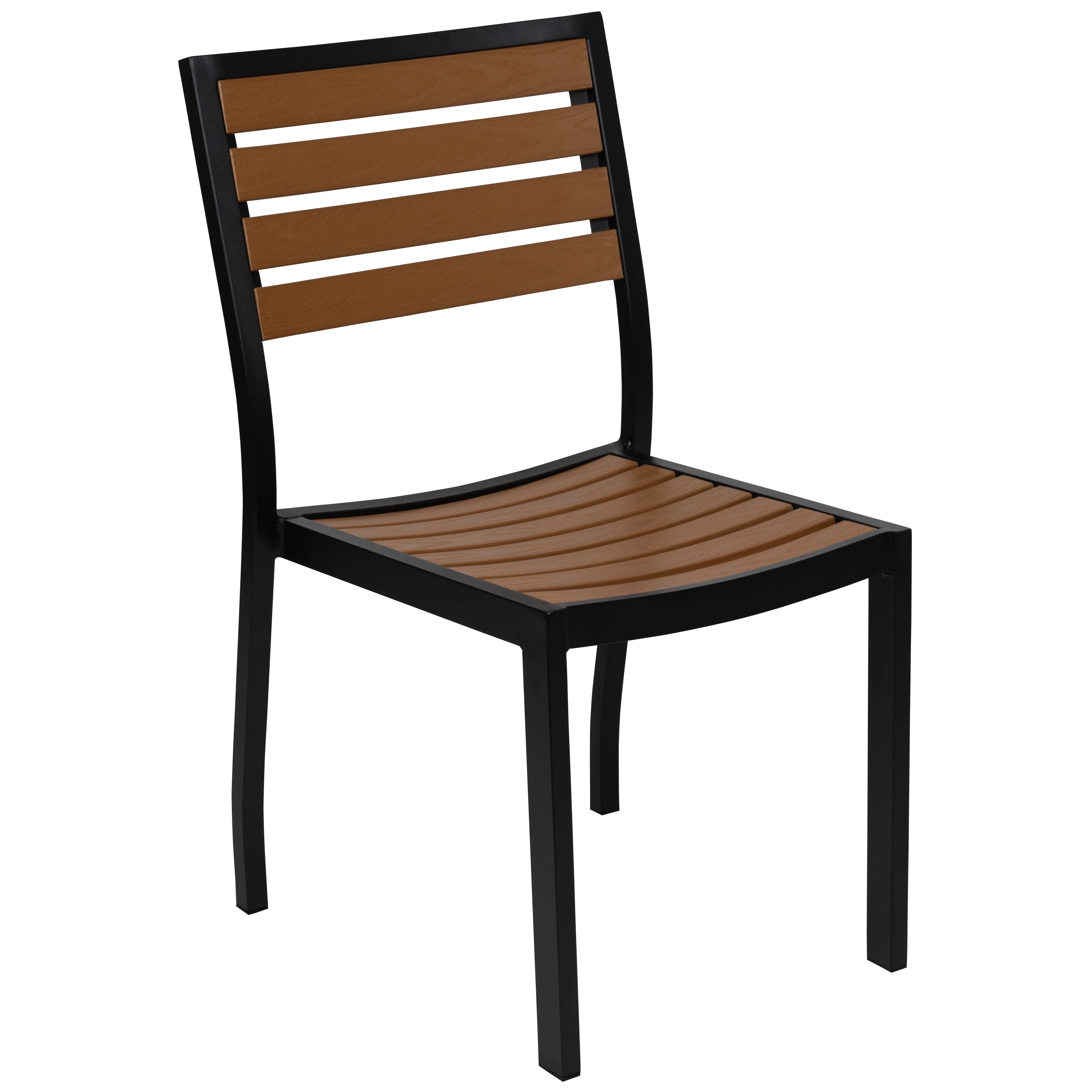 Flash Furniture Outdoor Stackable Side Chair with Faux Teak Poly Slats
