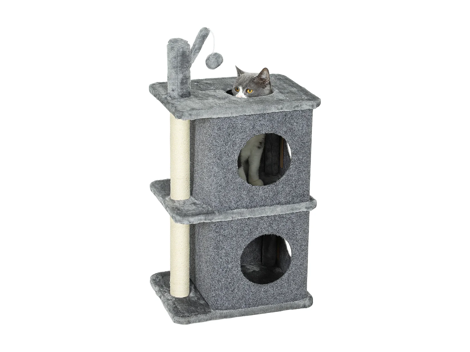 Arbre à chat à 3 niveaux hauteur 80 cm, tour pour chat avec 2 niches et surface de repos confortable
