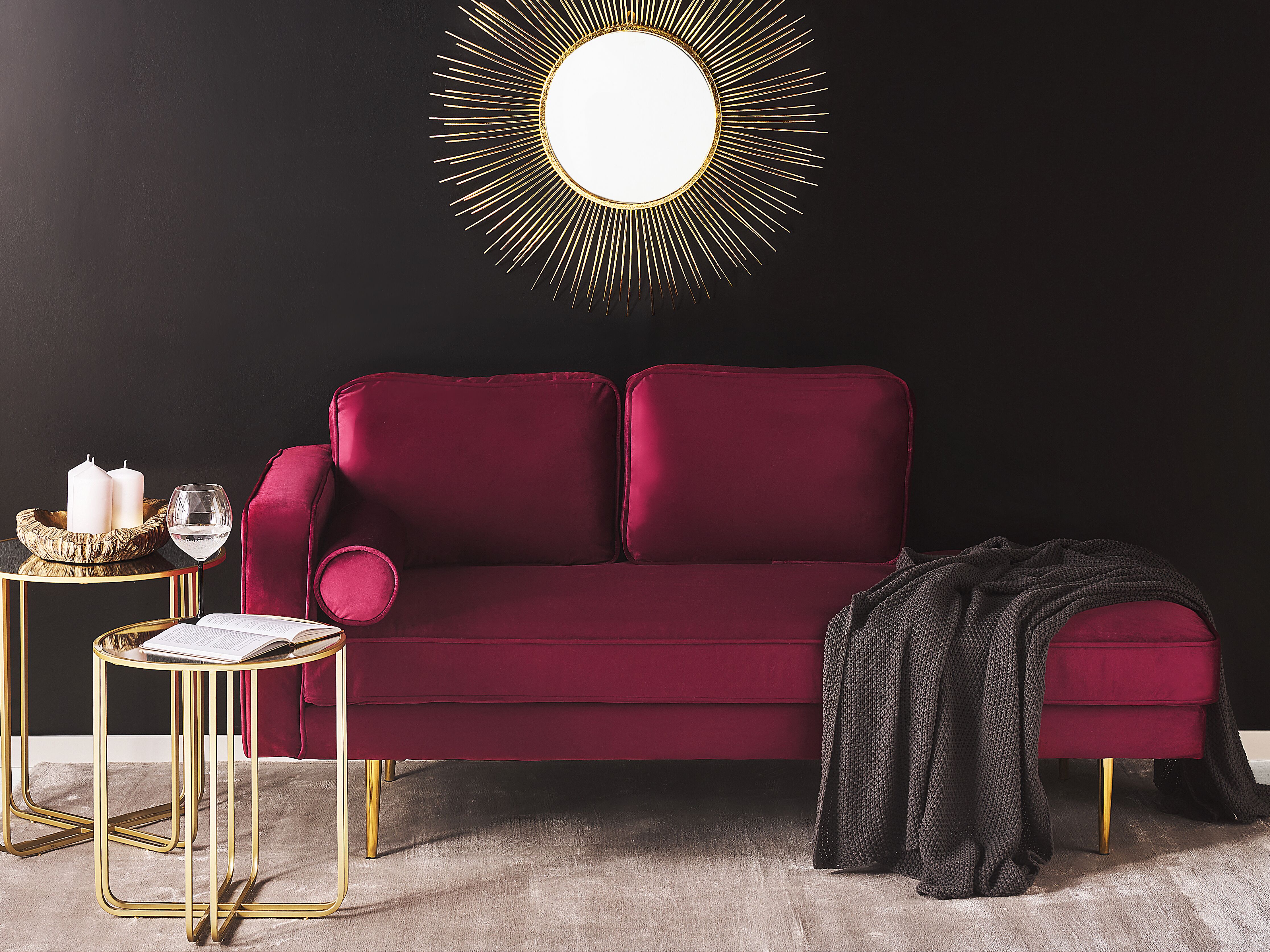 Left-Hand Chaise Lounge MIRAMAS Velvet Dark Red