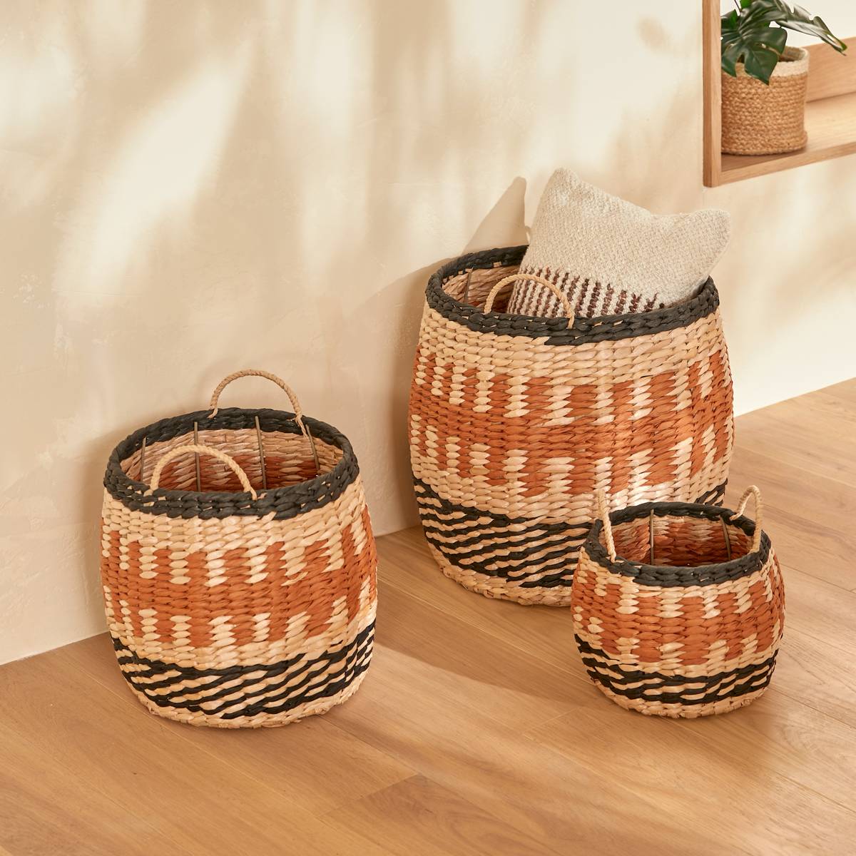 Set of 3 "Wonja" Baskets Orange, 32x32 cm