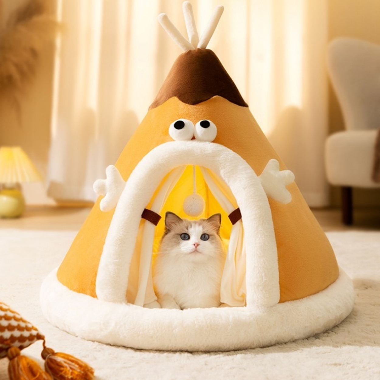 Verwarmd Kattententbed met Zacht Fleece – Comfortabele Ruimte voor Uw Huisdier