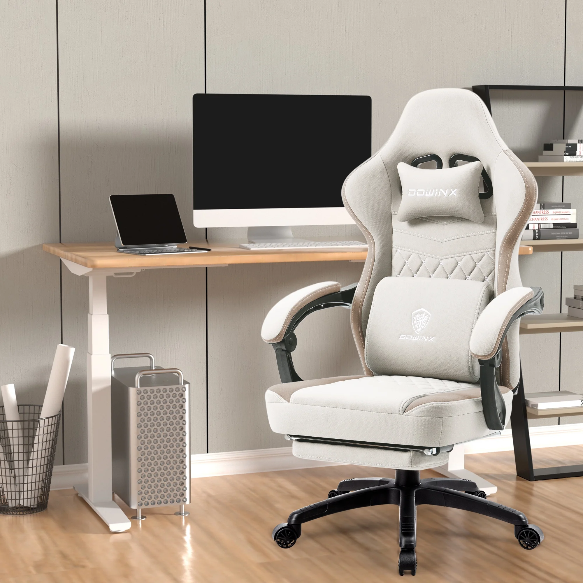 Dowinx Gaming Chair with Pocket Spring Cushion, Breathable Fabric Computer Chair with Gel Pad, Comfortable Office Chair with Storage Bag, Massage Game Chair with Footrest, Green - Image 26