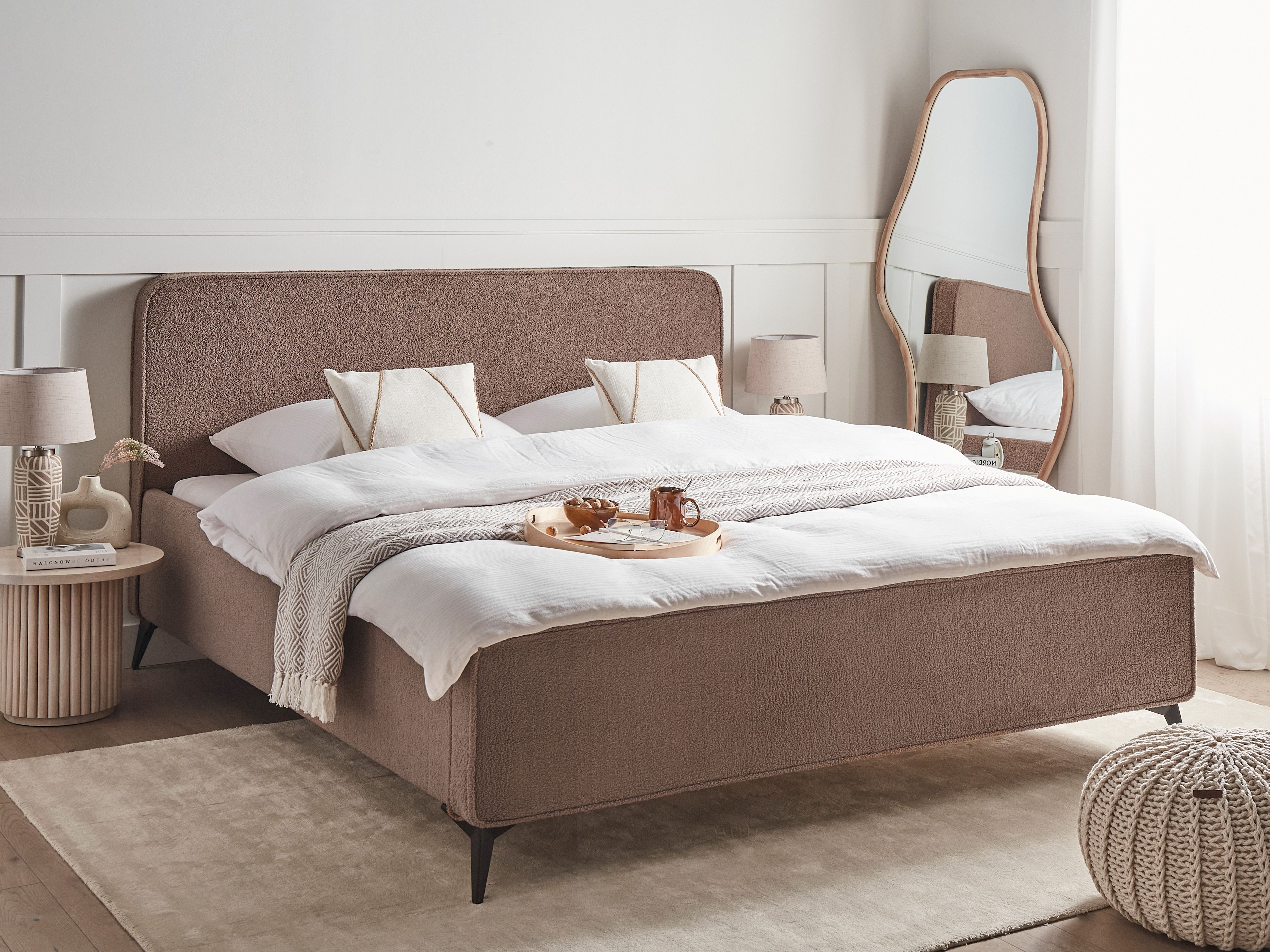 Bed Boucle VALOGNES 180 x 200 cm (EU Super King) Brown