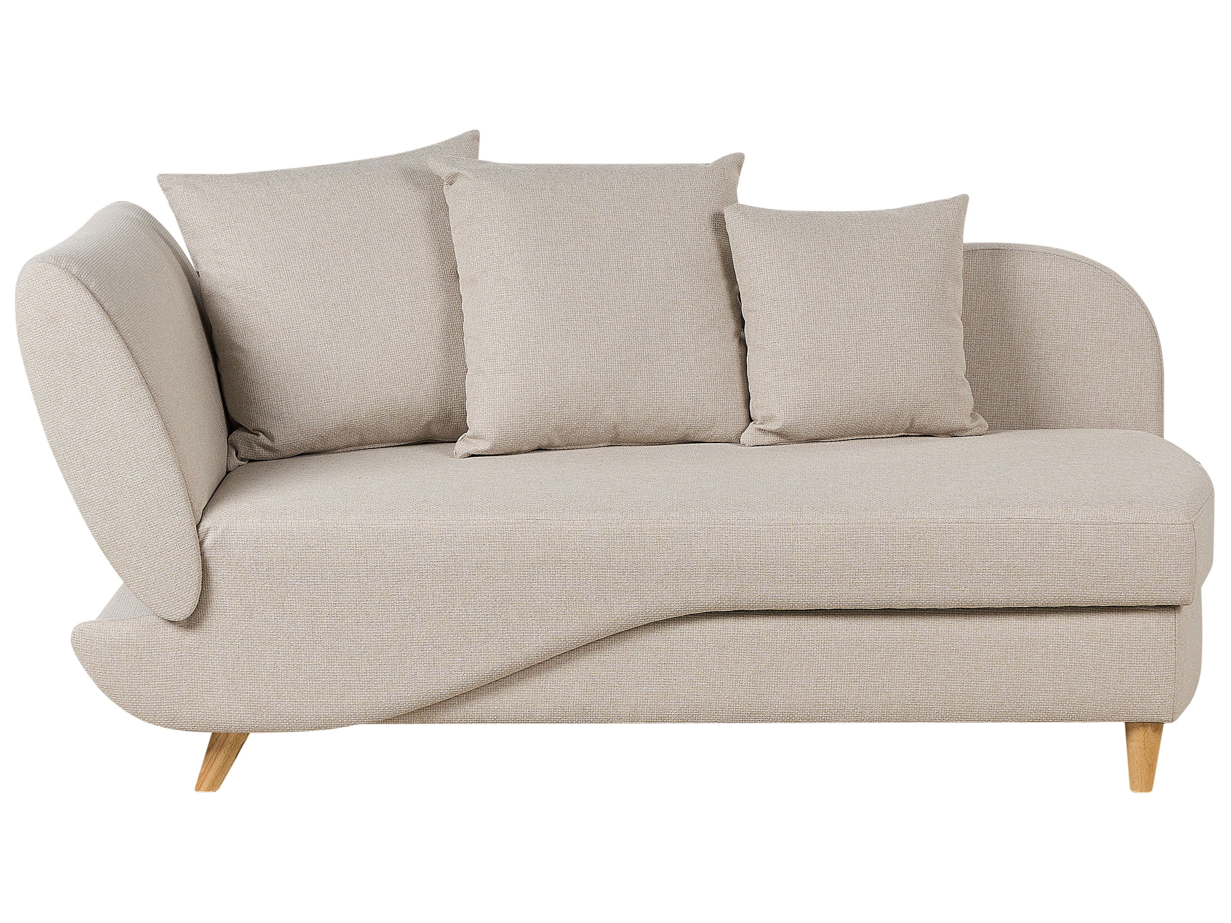 Left-Hand Chaise Lounge MERI Faux Linen Beige with Storage