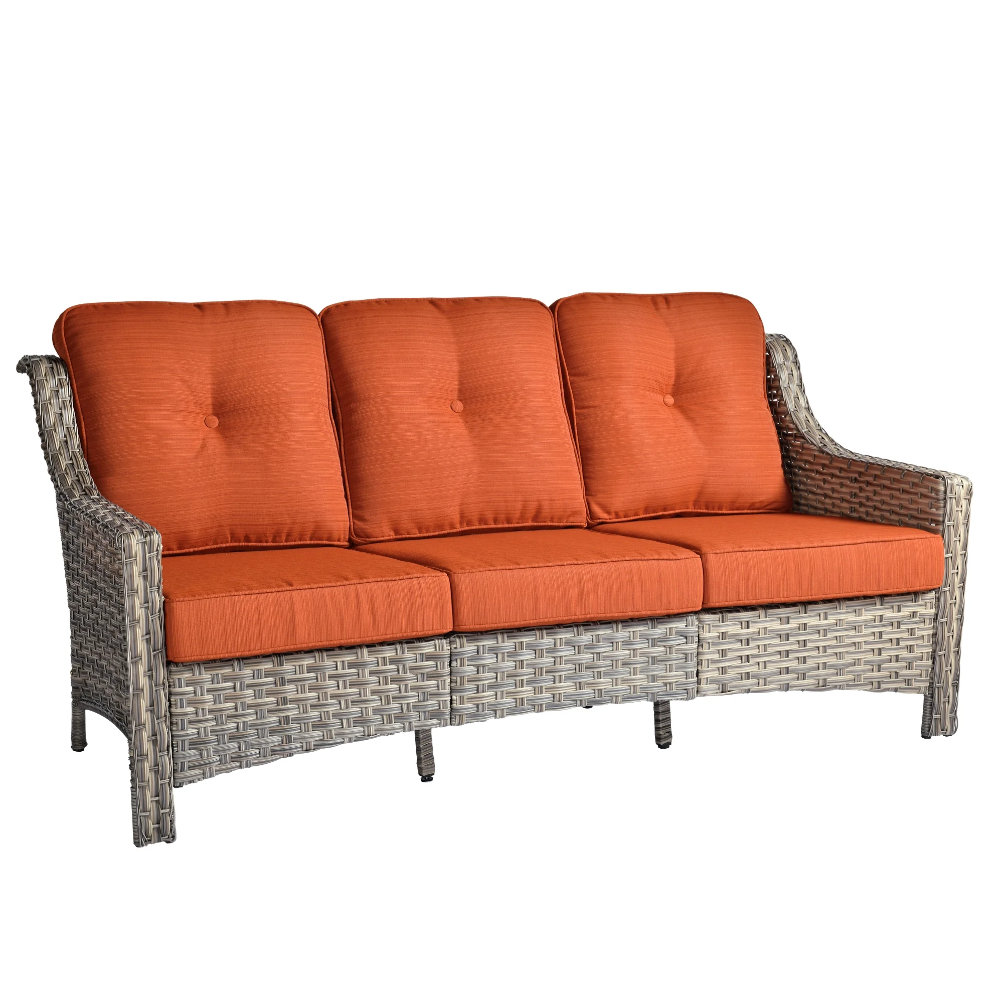 Ovios Outdoor Patio Sofa 3-Seater with Cushions All-Weather Wicker Rattan Couch for Garden, Porch, or Backyard - Image 32