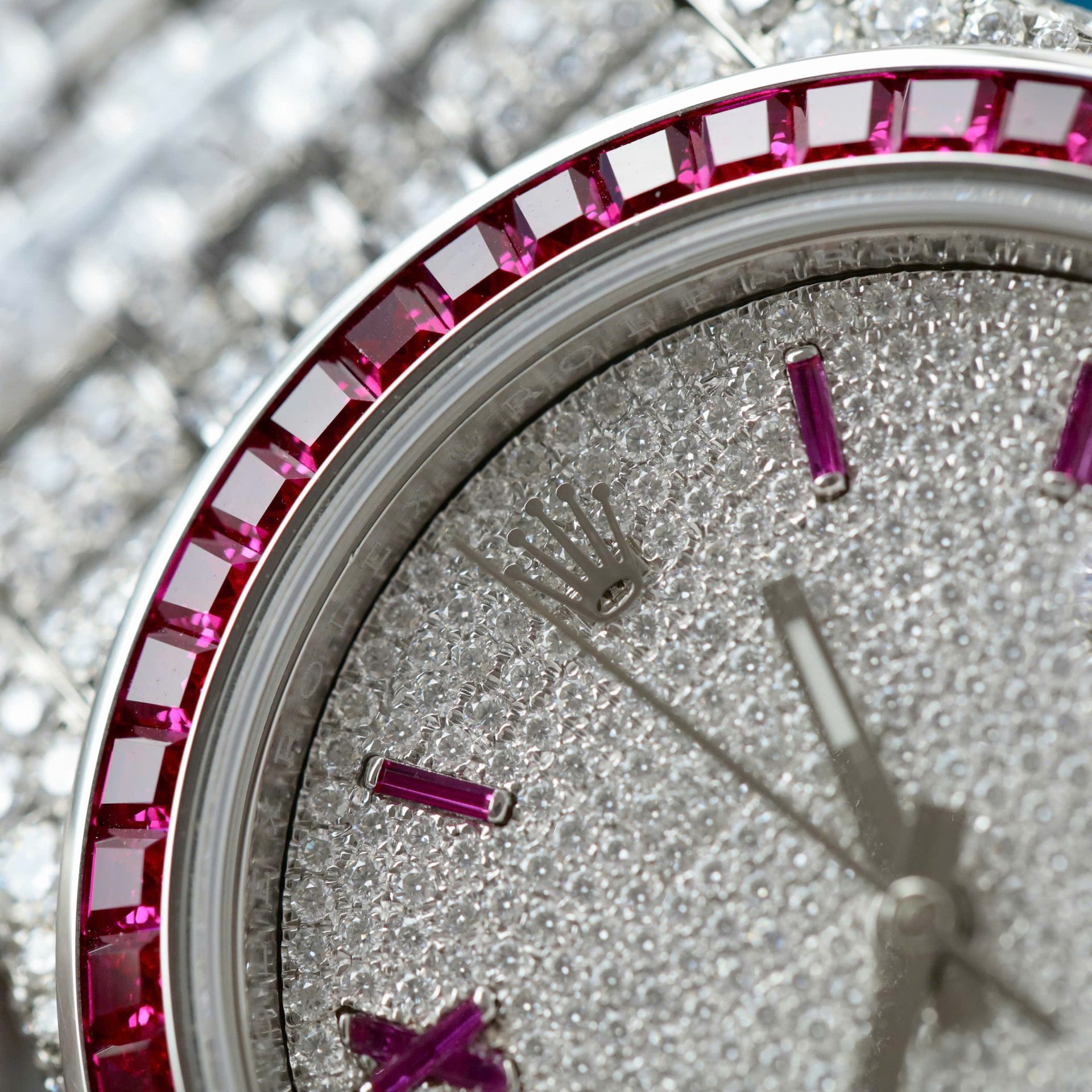 Rolex DateJust Copies Watches Ruby + Diamond Moissanite Custom 41mm - Elite Watch Atelier
