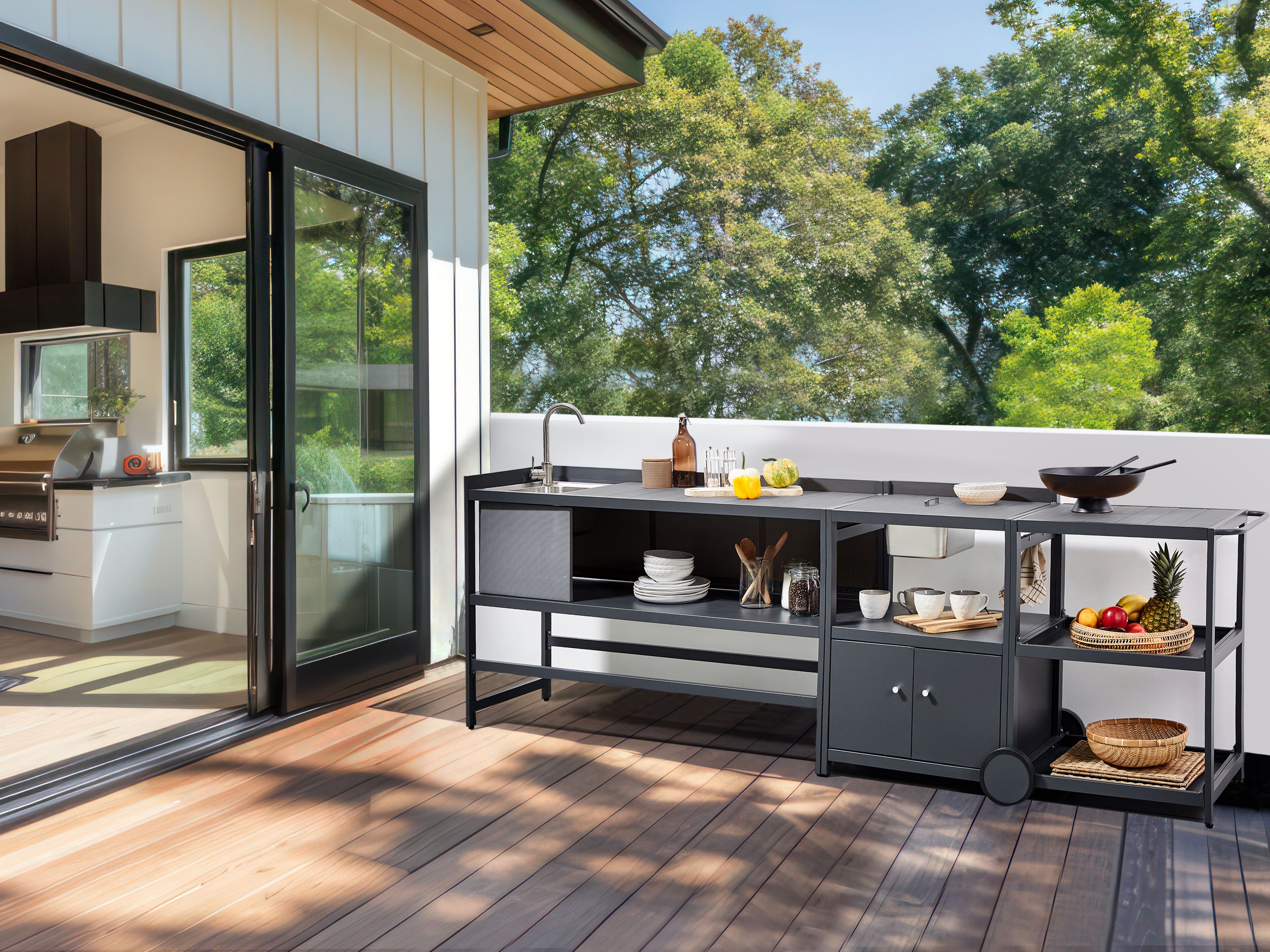 Outdoor Kitchen Set with Sink ORTISEI Metal Graphite Grey