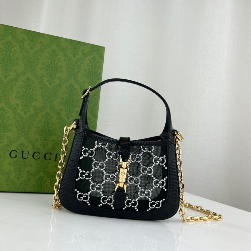 Replica Gucci Jackie 1961 Mini Crystal Gg Lizard Bag 677027 Black1:1High-quality replica