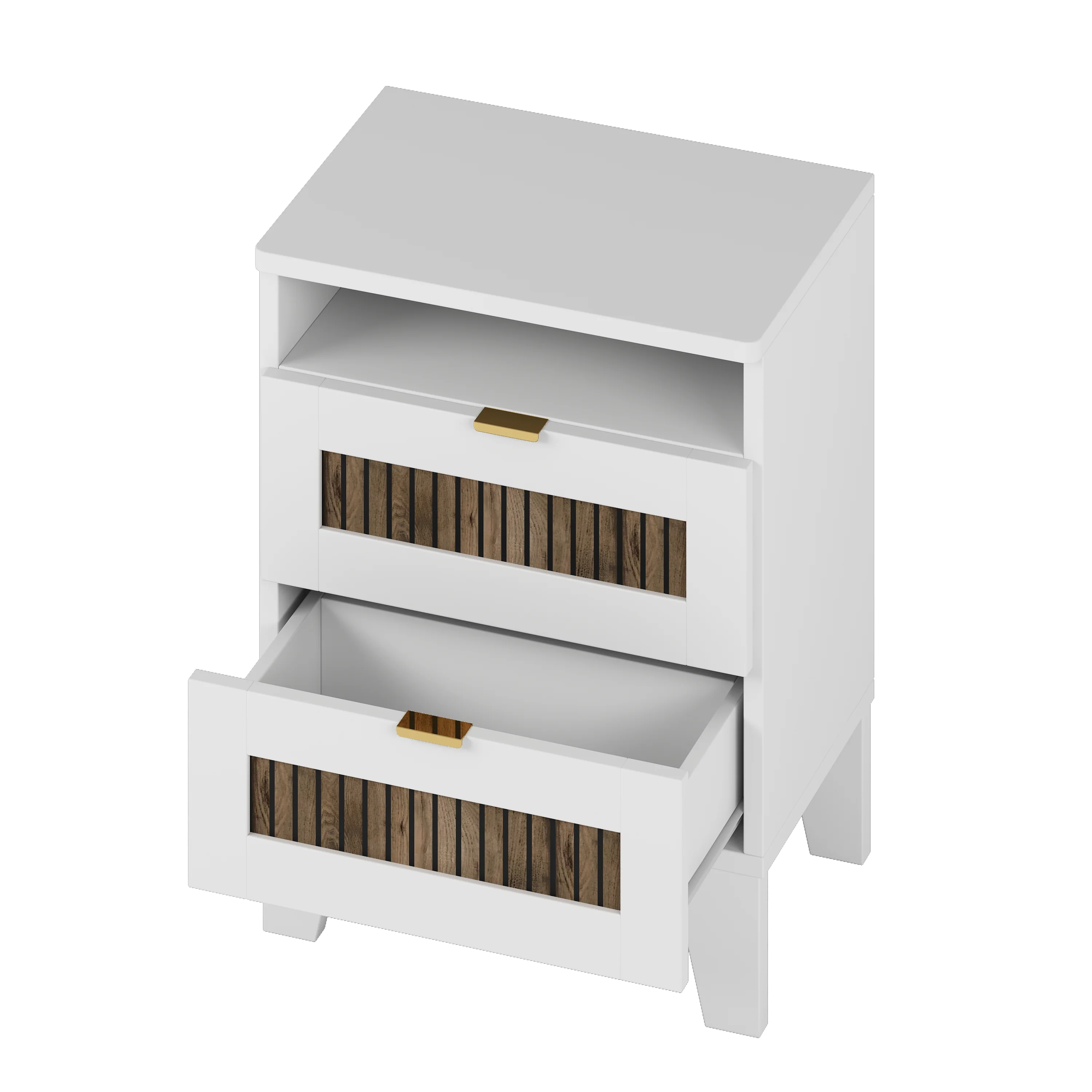 4-Pieces Bedroom Sets, Queen Size Farmhouse Platform Bed with Wooden Strip Stickers Decoration, Storage Nightstand and Dresser with Metal Handle, White - Image 11