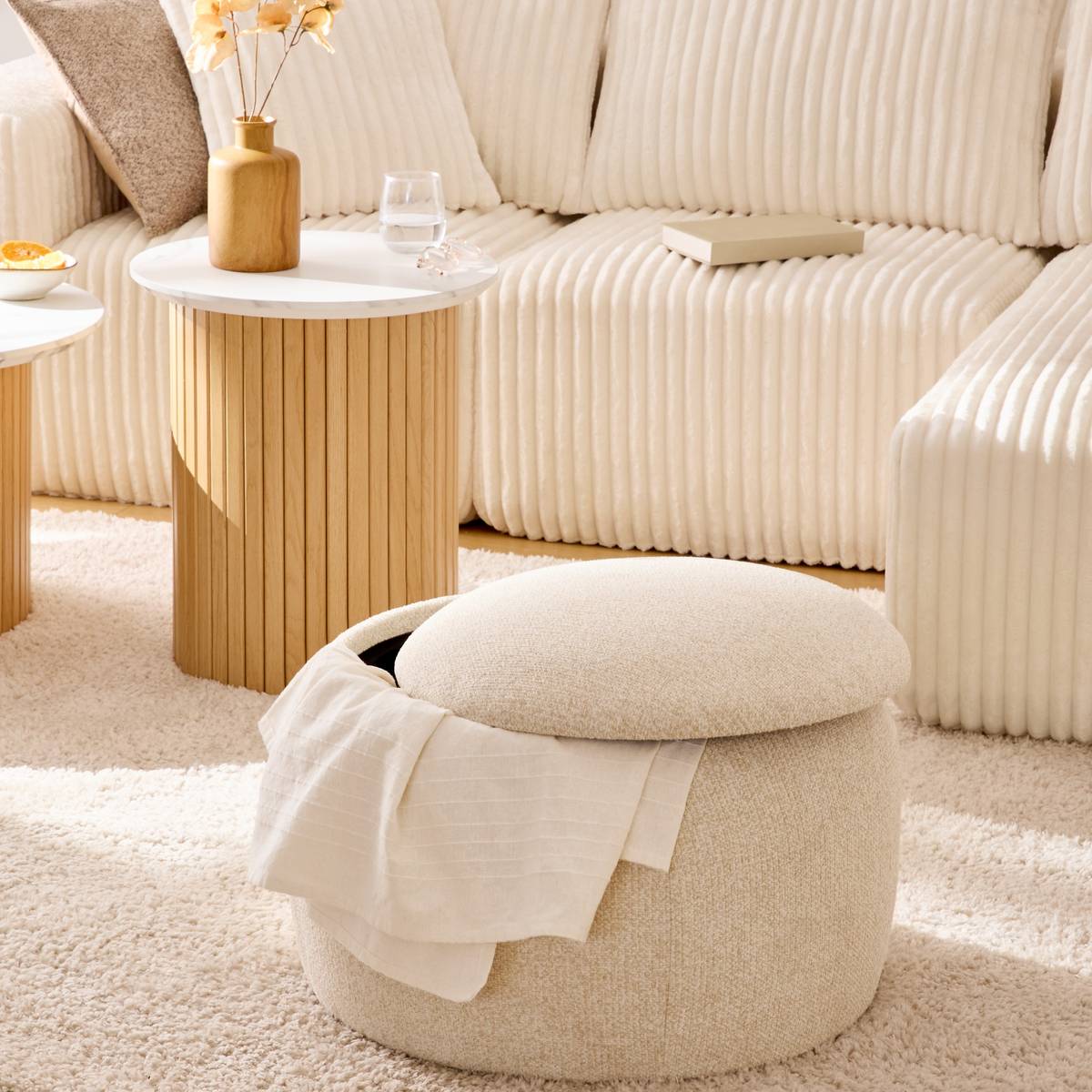 Storage Ottoman "Elior" Cream, D.60 cm