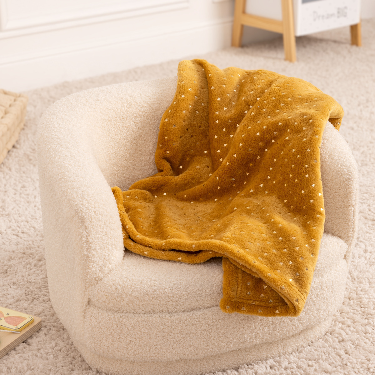 Plaid "Berlingot" flannel Mustard yellow, 75x100 cm