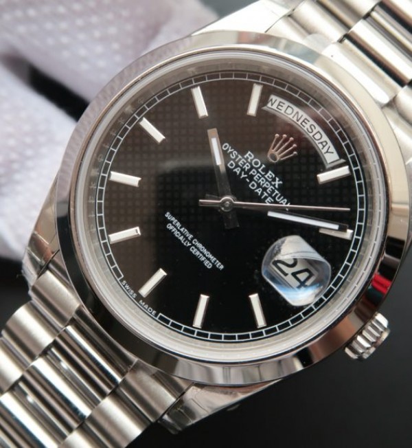 Replica Rolex Day-Date II 228239 SS Textured Black Dial SS Bracelet A3255 - Elite Watch Atelier