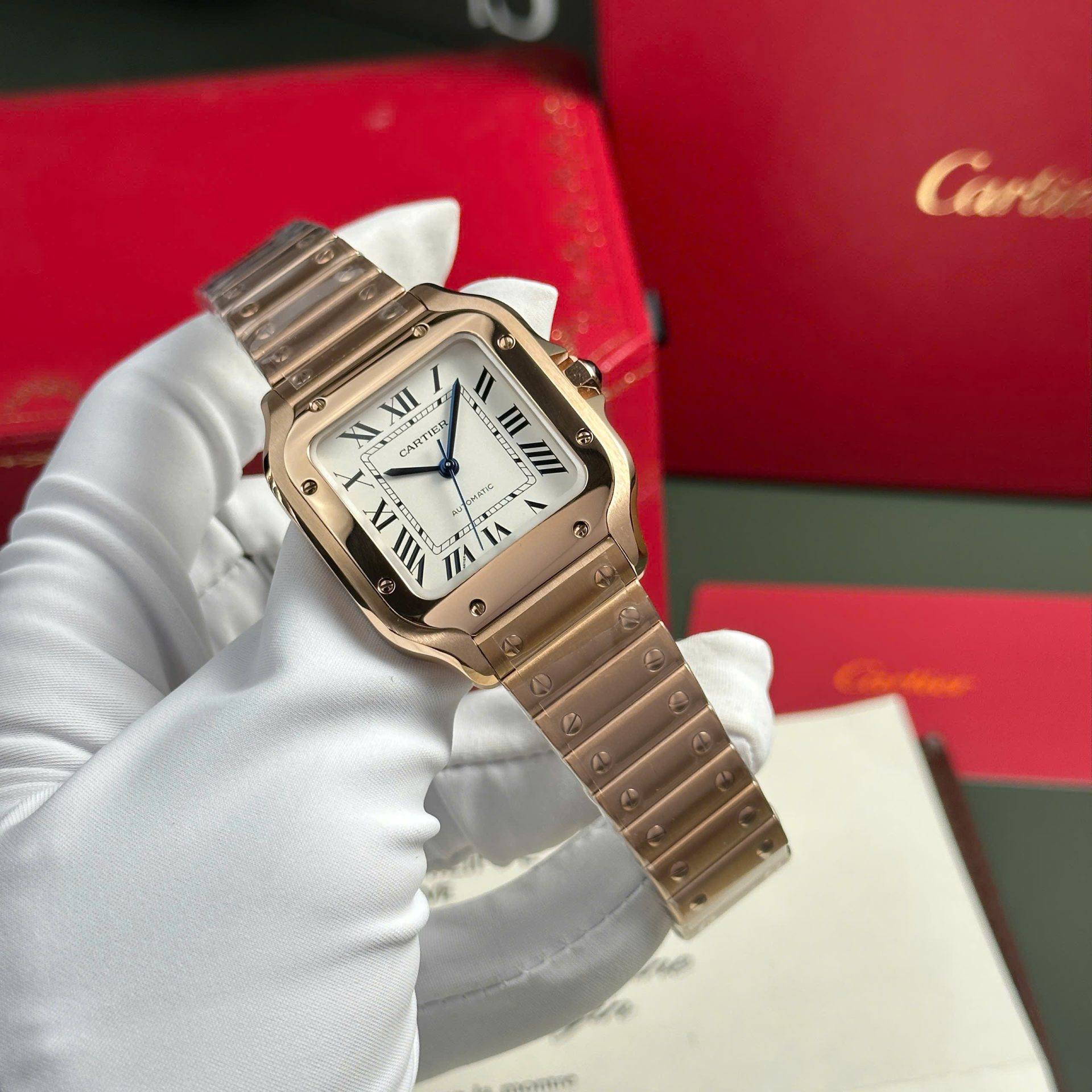 Cartier Santos Rose Gold Replica 11 Watch Dial White BV Factory 35mm - Top club