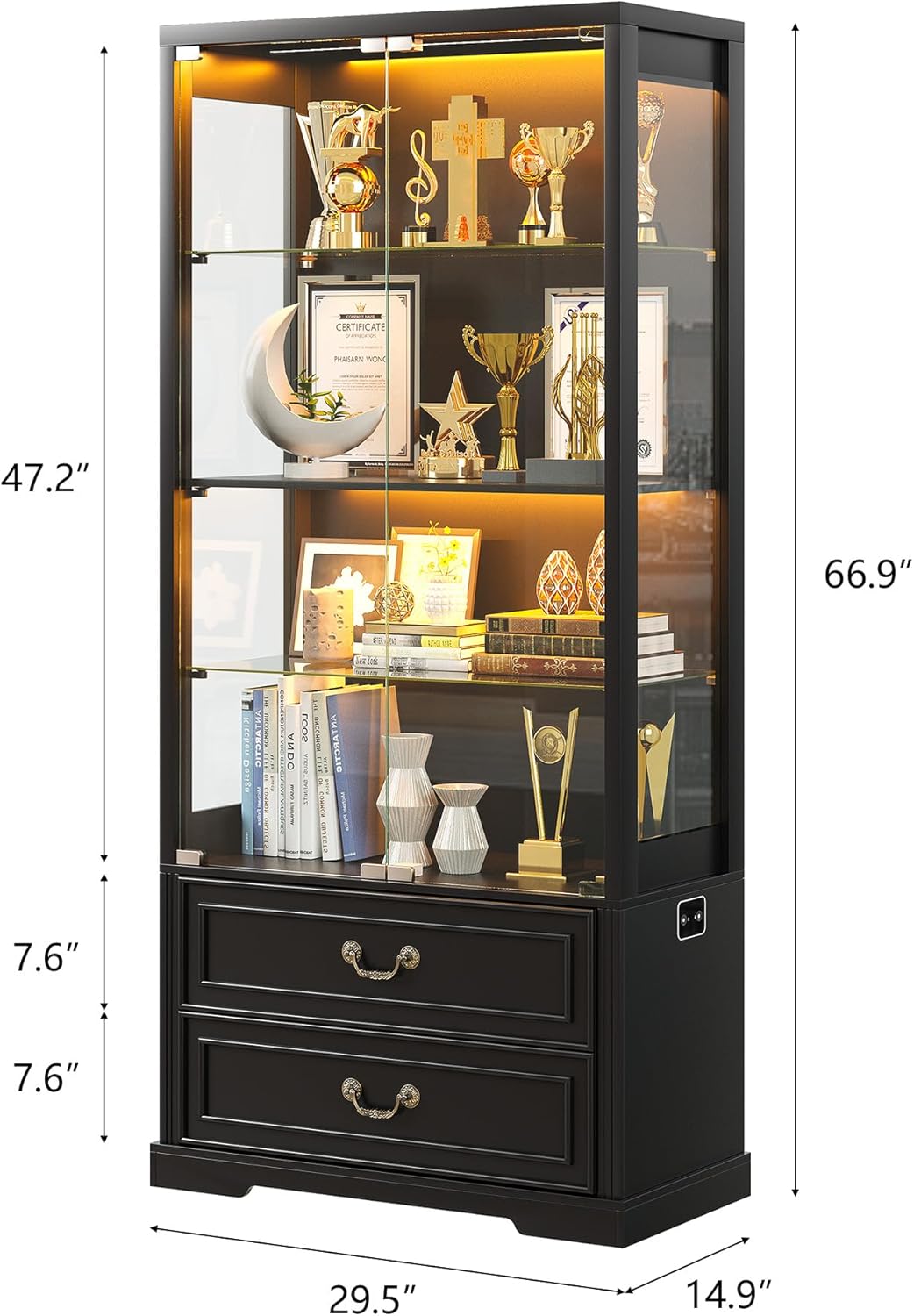 FREDEES Display Cabinet with Glass Doors,67