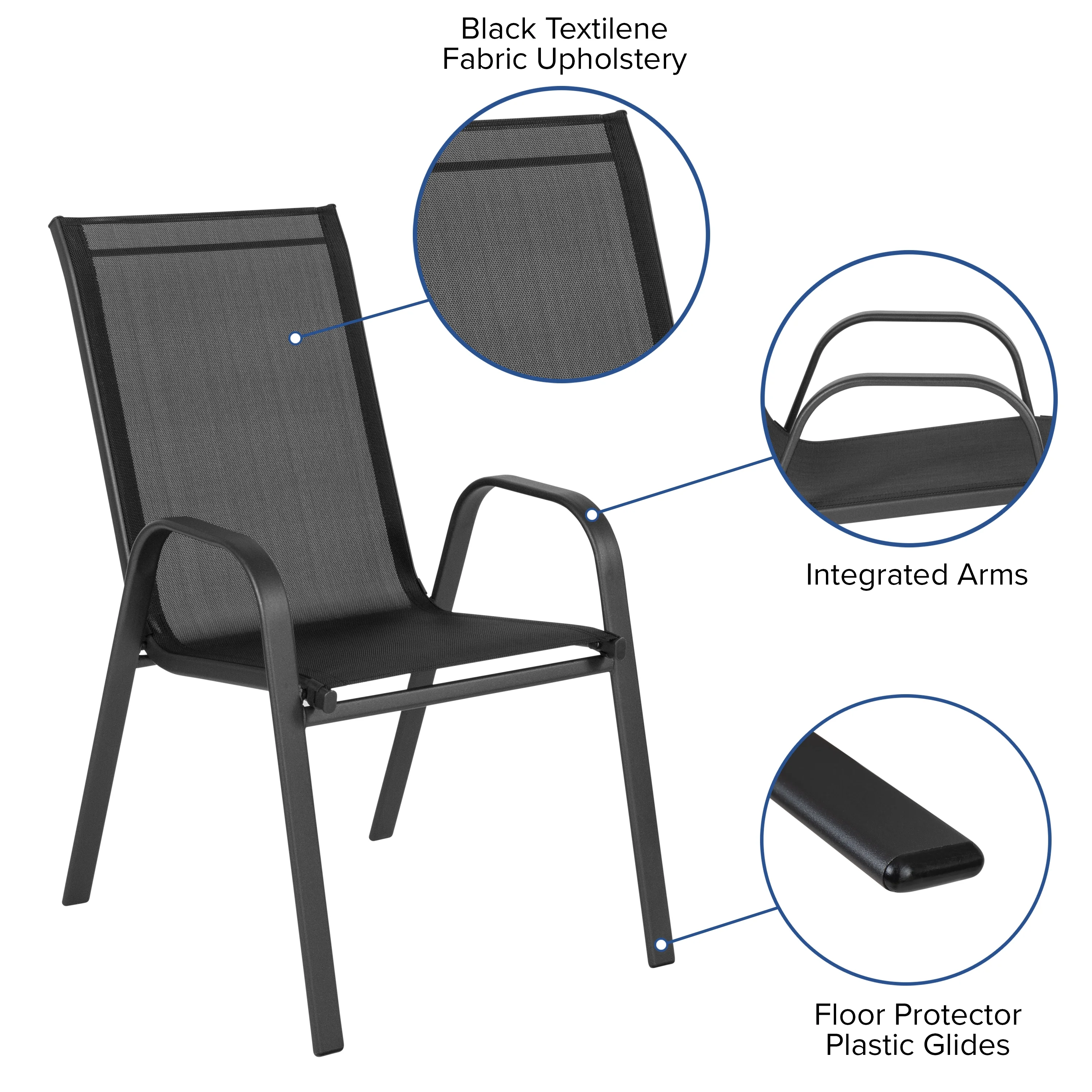 BizChair 5 Pack Black Outdoor Stack Chair with Flex Comfort Material and Metal Frame - Image 9
