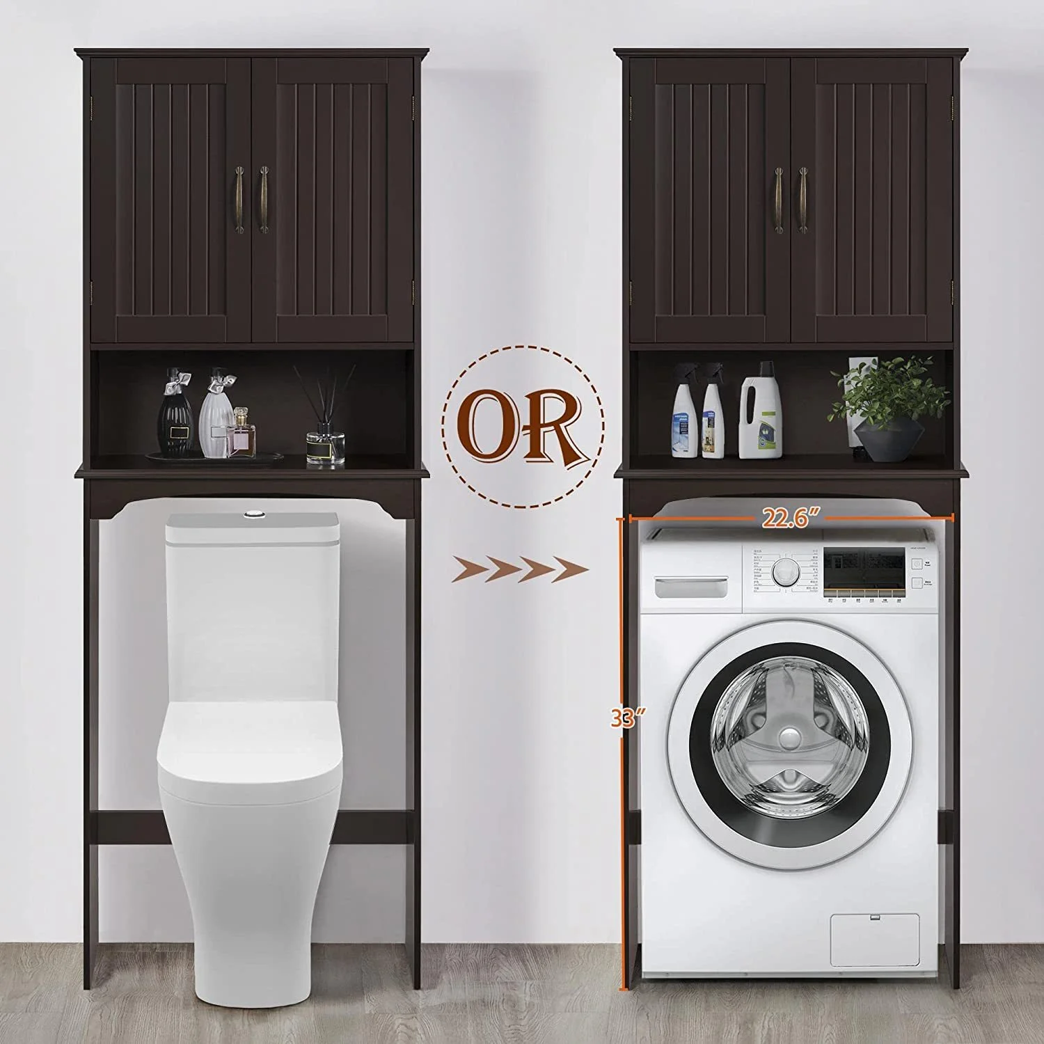 Bilot Over The Toilet Storage Cabinet Bathroom Organizer with Adjustable Shelf & Double Doors for Toilet, Home Space-Saving Furniture, L24.5xW9xH66 Inches, Espresso