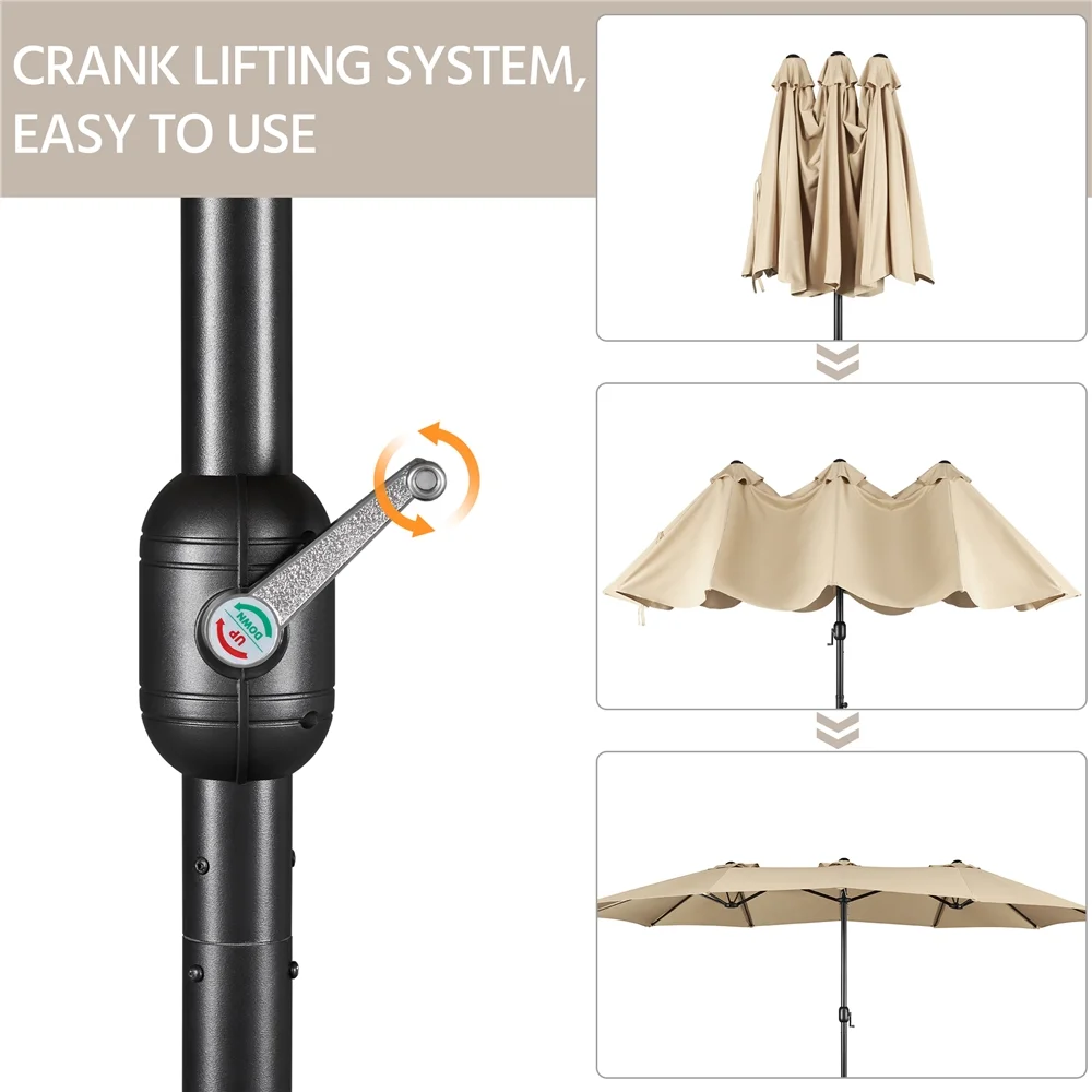Topeakmart 13ft Patio Parasol Canopy with Crank, Tan - Image 2
