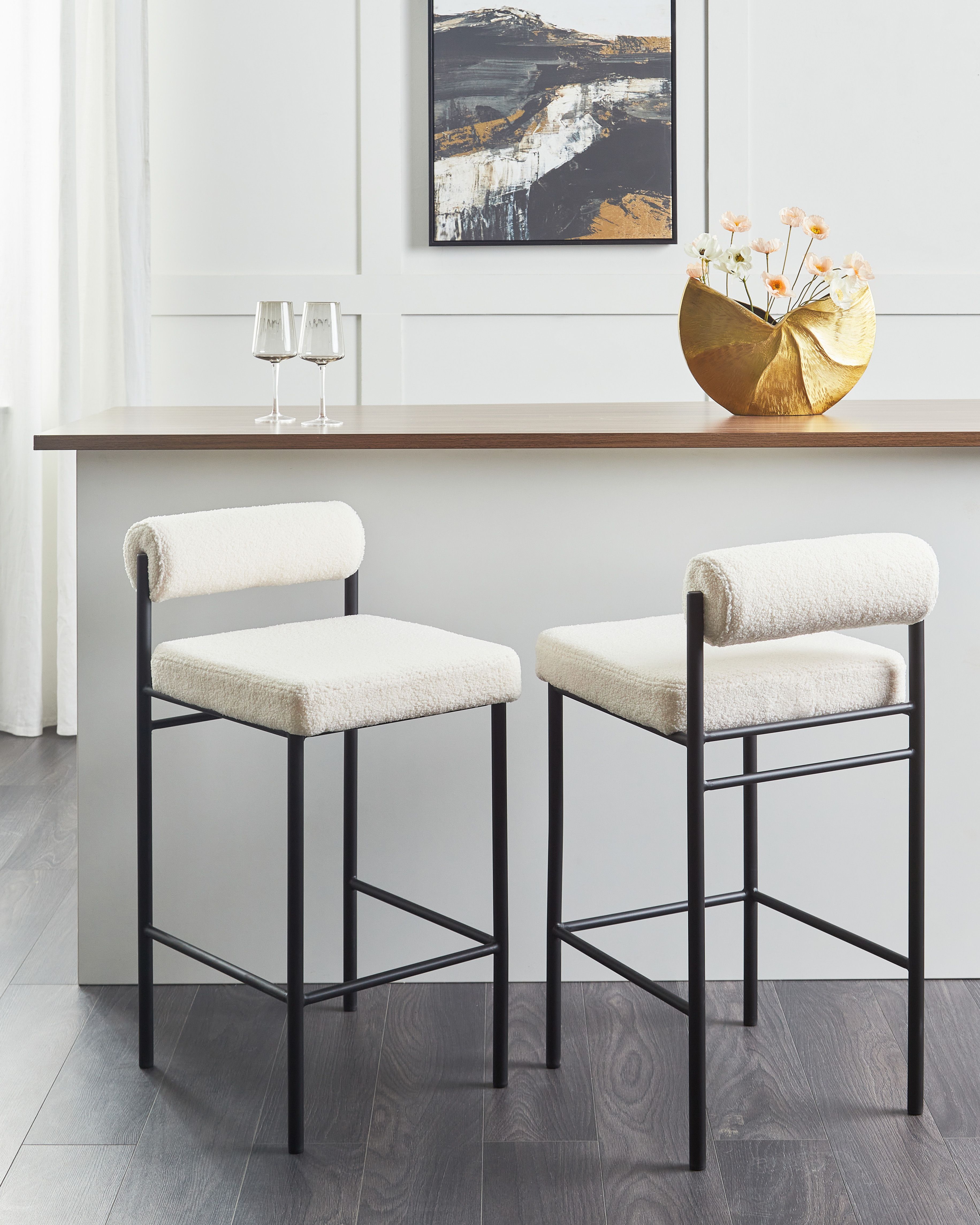 Set of 2 Bar Chairs AMAYA Boucle Off-White