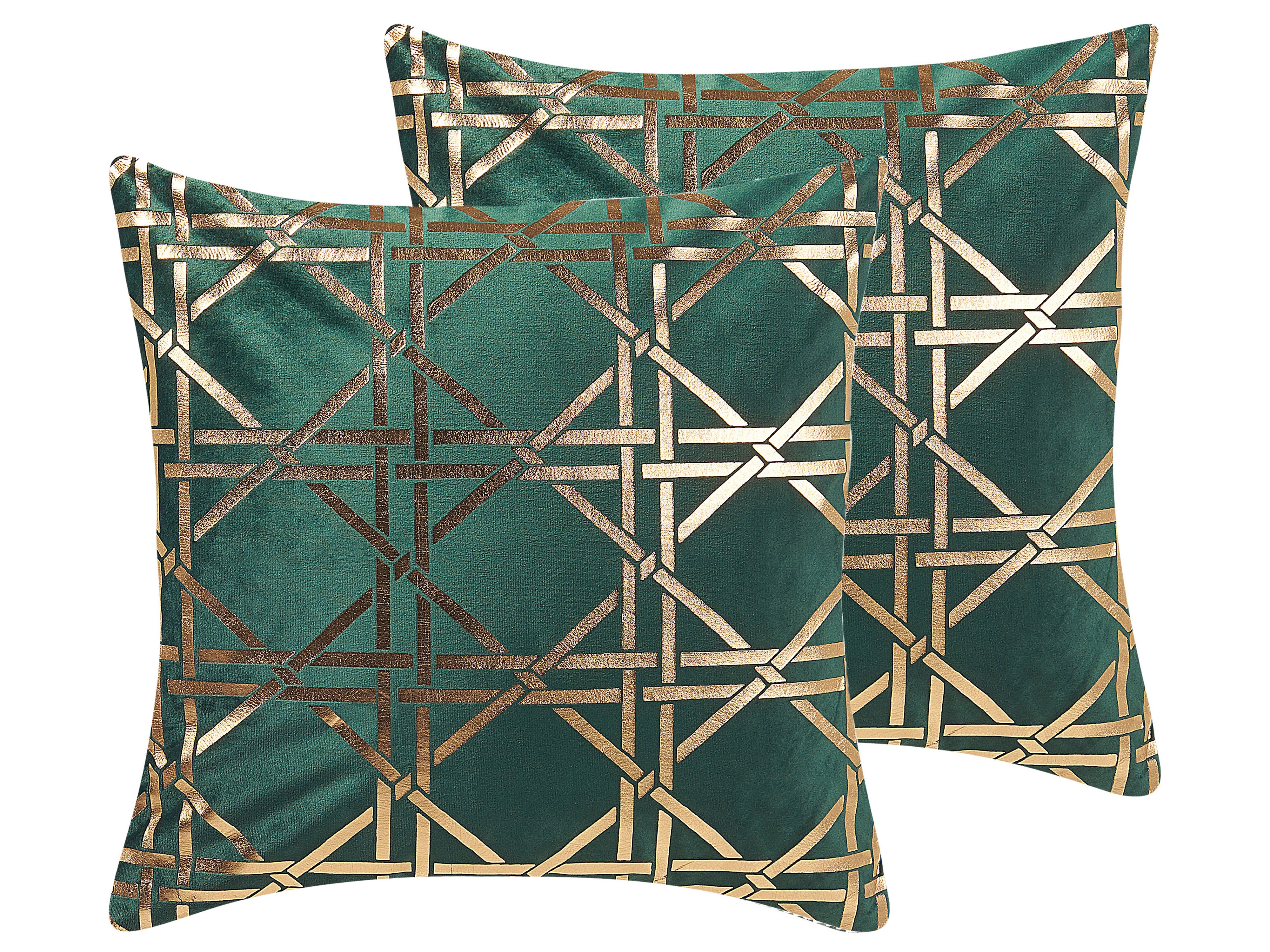 Set of 2 Decorative Cushions CASSIA 45 x 45 cm Dark Green Geometric Pattern