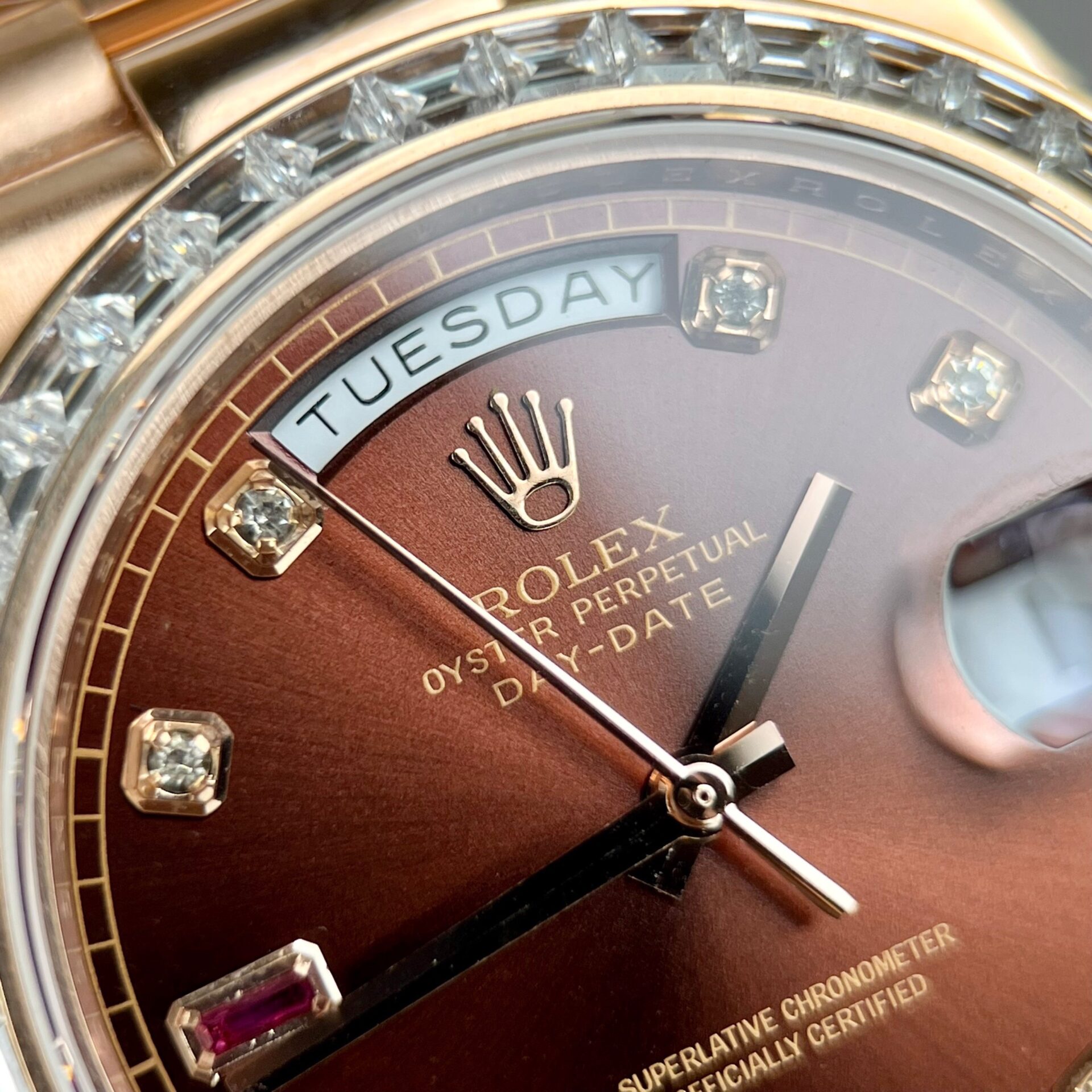 Rolex Day-Date Gold Wrapped Replica Watch With Moissanite Ruby Red Diamond 40mm - Top club