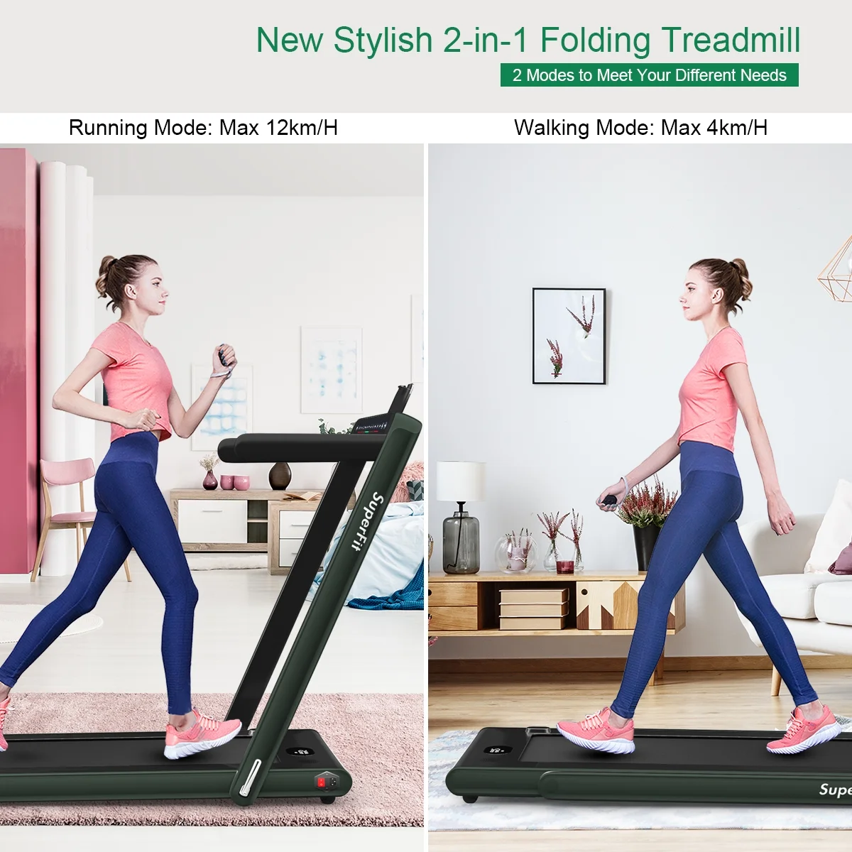 Gymax 2 in 1 Folding Treadmill 2.25HP Running Machine w/ Dual Display APP Control Black - Image 43