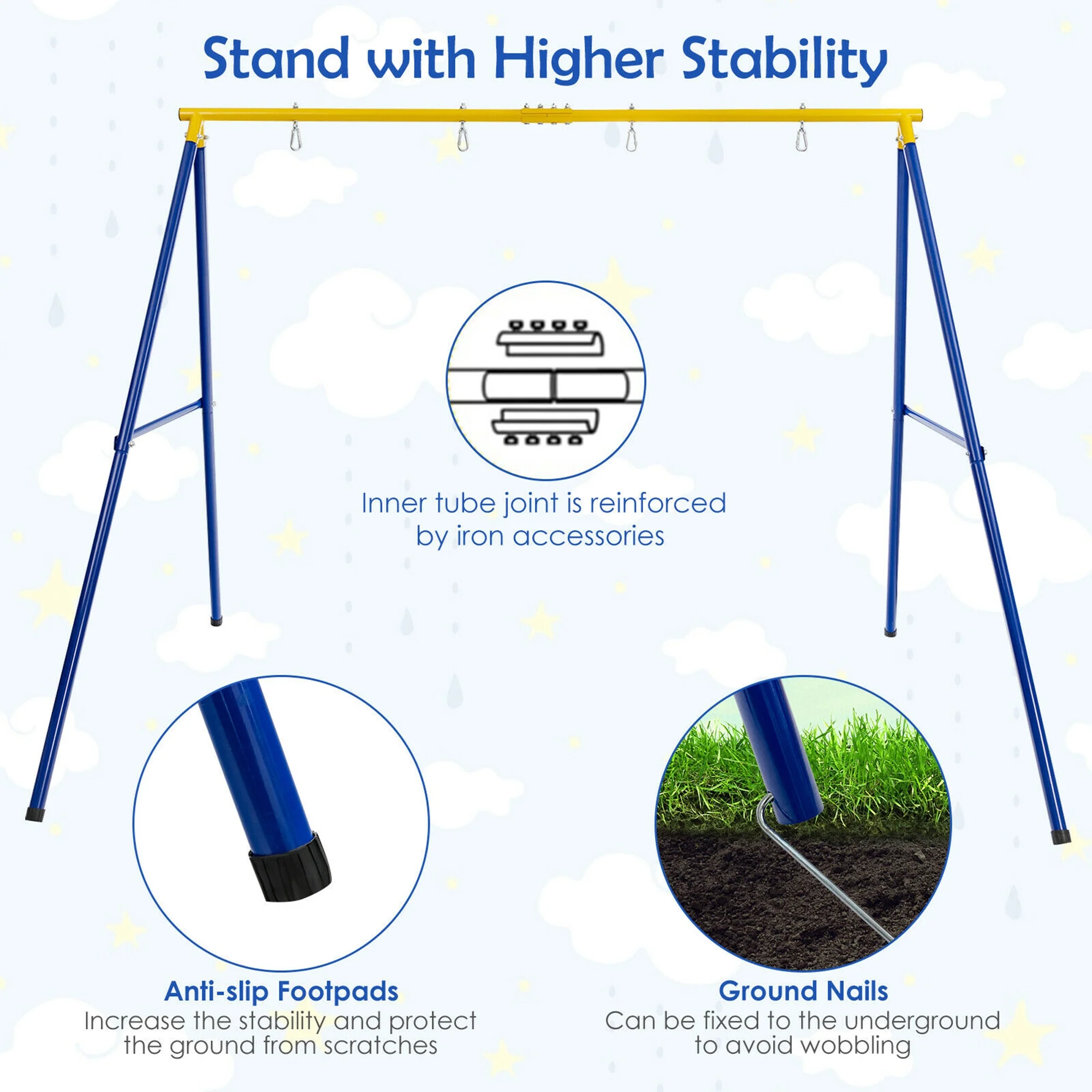 Gymax 660 LBS Heavy-Duty Metal Swing Frame Extra Large Swing Stand for Kids and Adults - Image 5