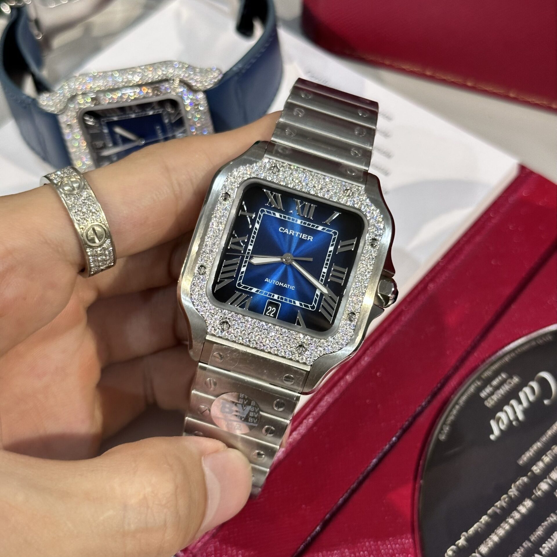 Cartier Replica Watch Santos Custom Moissanite Diamonds BV Factory 39.8mm - Top club