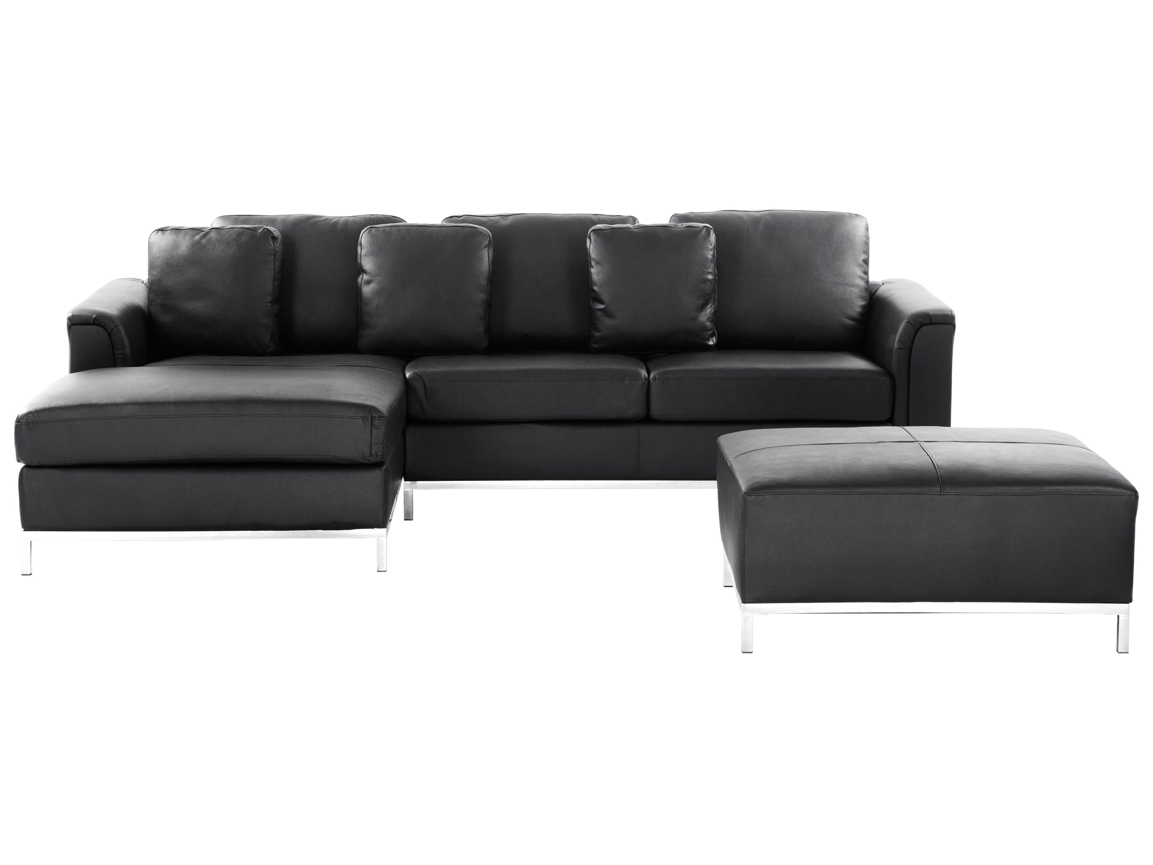 Corner Sofa 5 Seater OSLO Leather Black with Ottoman Right Hand