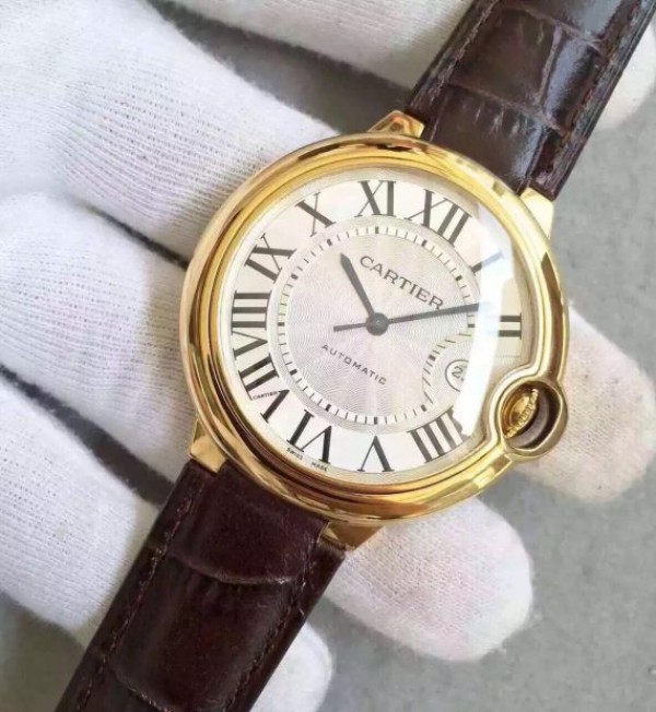 Replica Cartier JF Ballon Bleu 42mm YG White Textured Dial Leather Strap MIYOTA9015 - Elite Watch Atelier