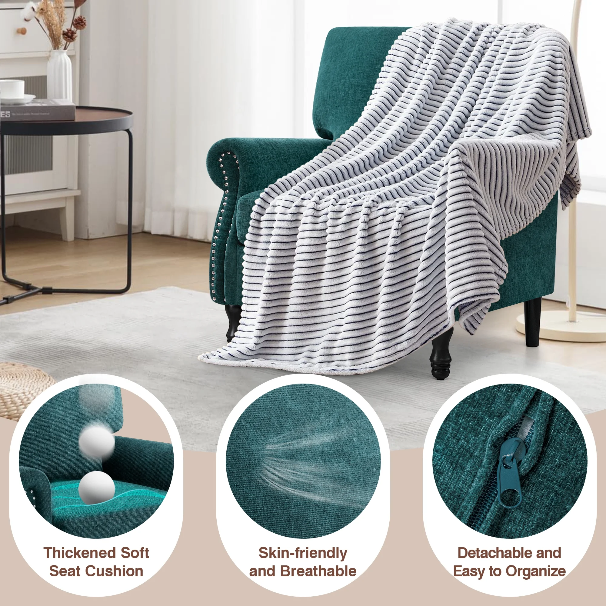 COOLHUT Modern Accent Chair Armchair, Linen Fabric Upholstered Comfy Single Sofa with Solid Wood Frame for Living Room, Gray - Image 31