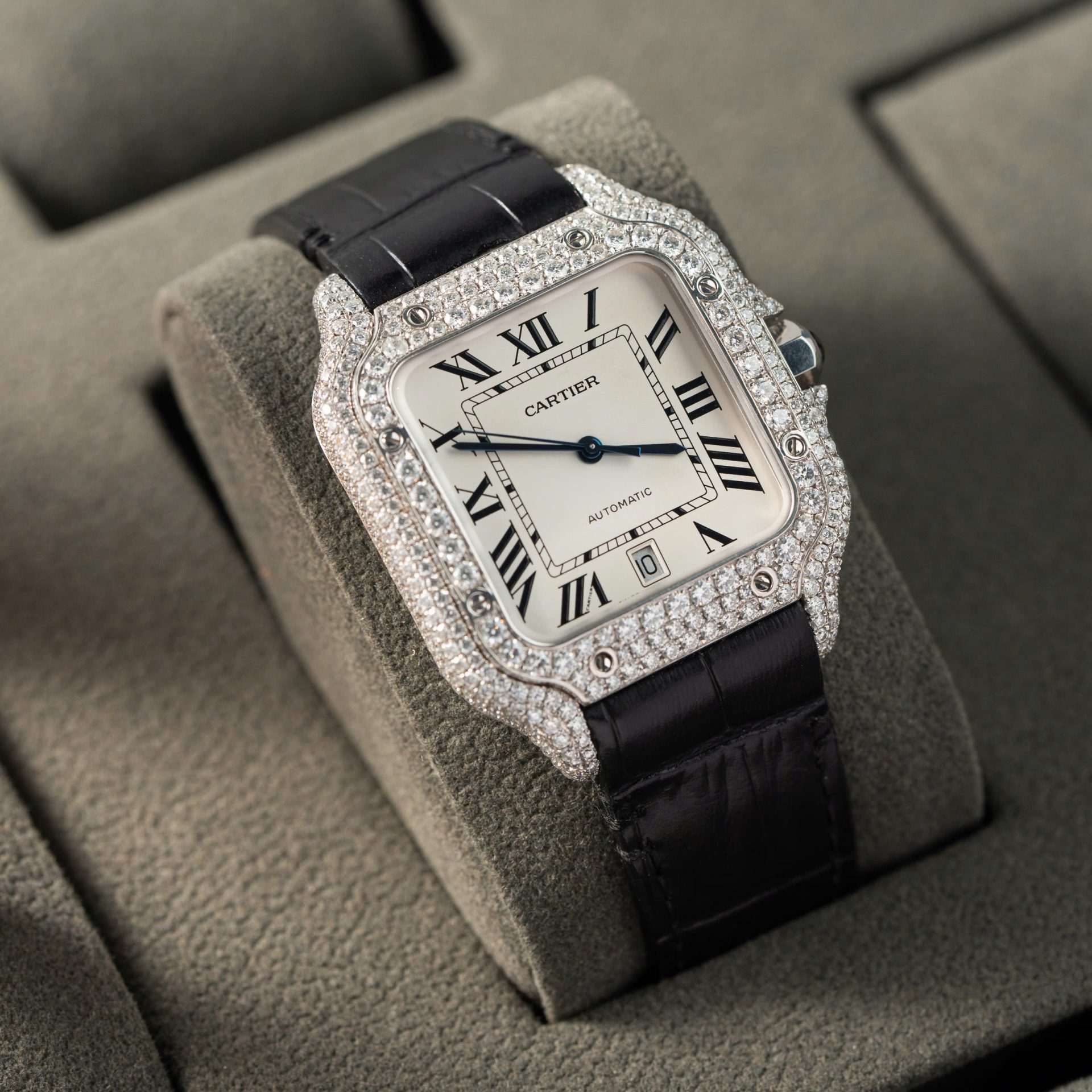 Cartier Santos With Moissanite Diamond Hong Kong Rep 11 Watch Leather Strap 39.8mm - Elite Watch Atelier