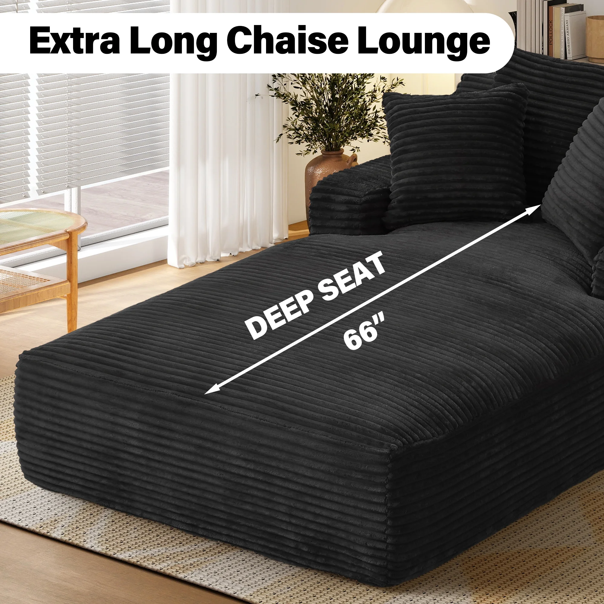 Aukfa 78.7" Extra Long Chaise Lounge Sofa, Oversized Upholstered Couch with 3 Pillows for Indoor Living Room/Bedroom,Orange - Image 38