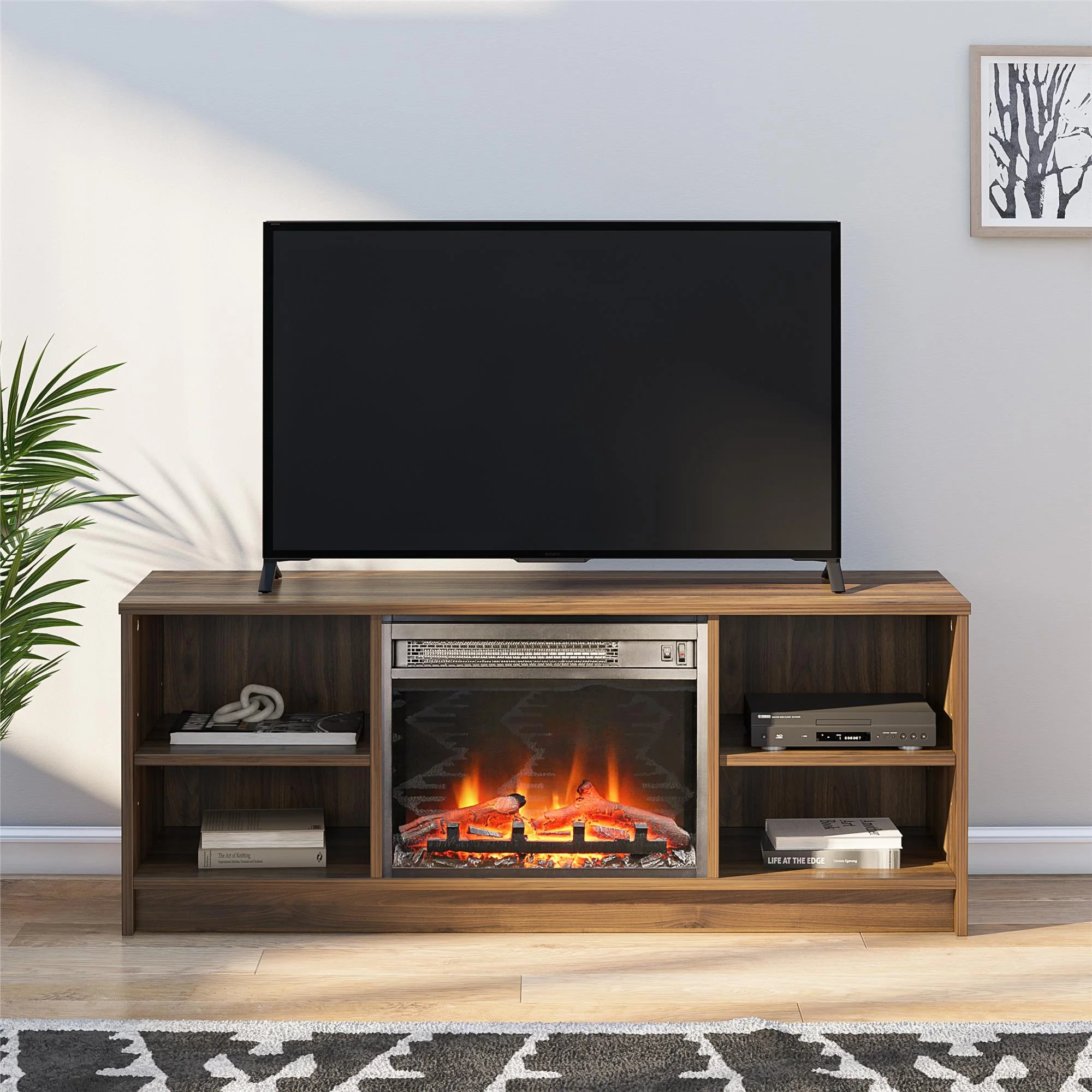 Mainstays Fireplace TV Stand, for TVs up to 55", Black Oak - Image 32