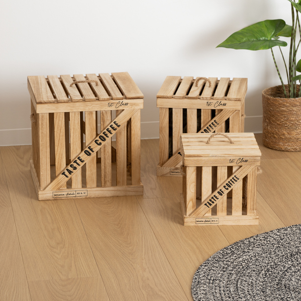 Set 3 "Colonial" boxes Rattan