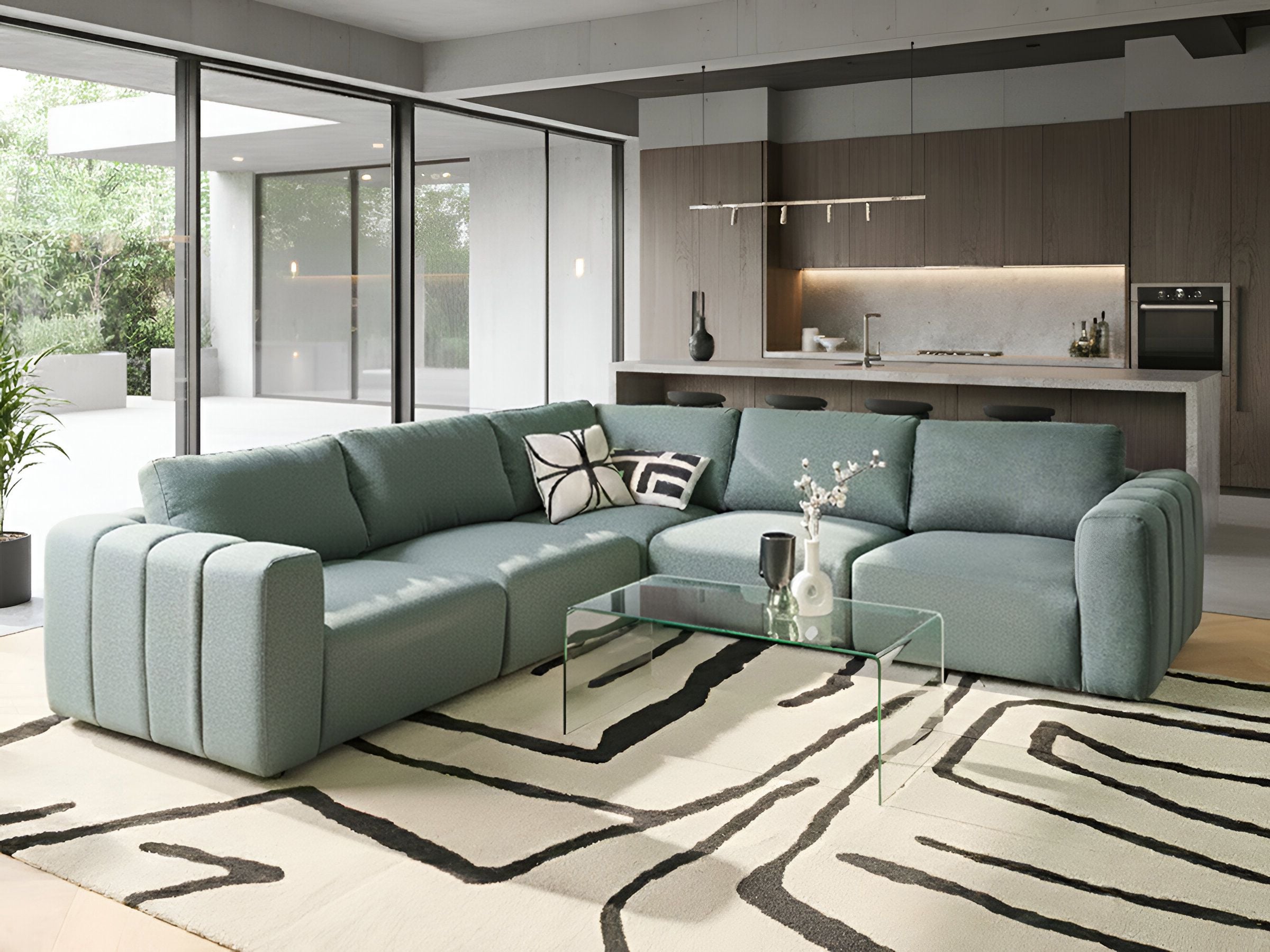Modular Corner Sofa 5 Seater KIVVIK Fabric Green Right Hand