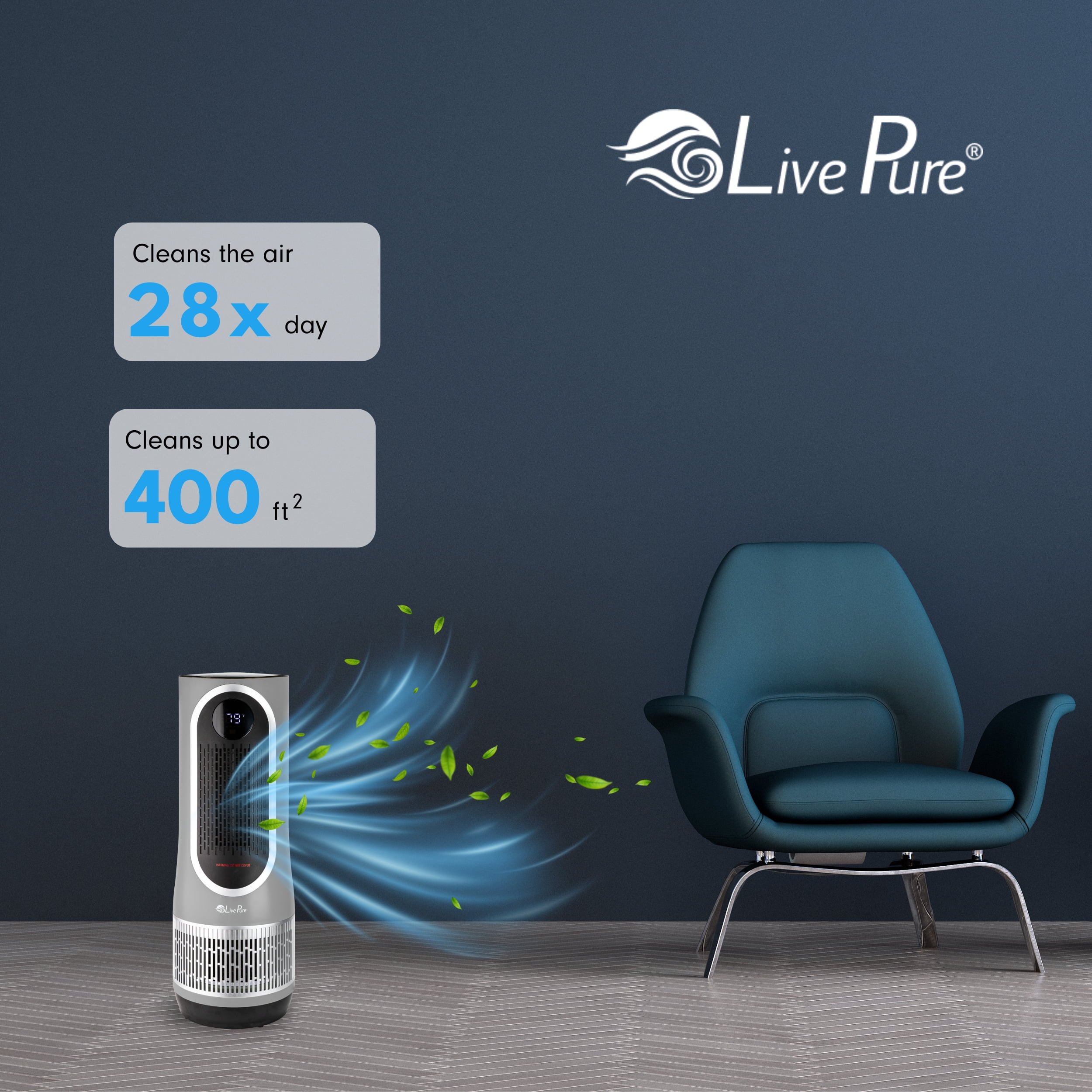 LivePure 3 in 1 Clean Heat Air Purifier/Fan & Heater. Denim Blue - Image 18